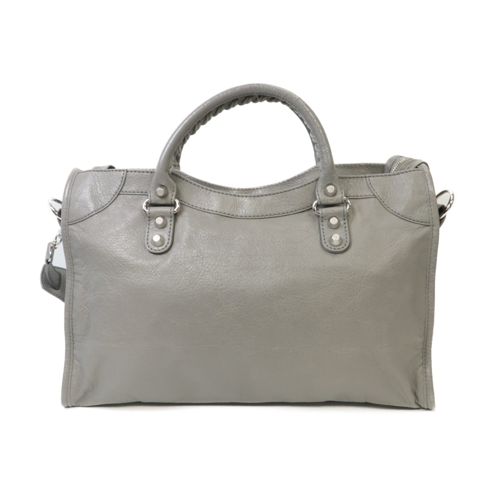 BALENCIAGA 牛皮皮革Giant City Bag銀扣手挽肩背兩用袋灰色