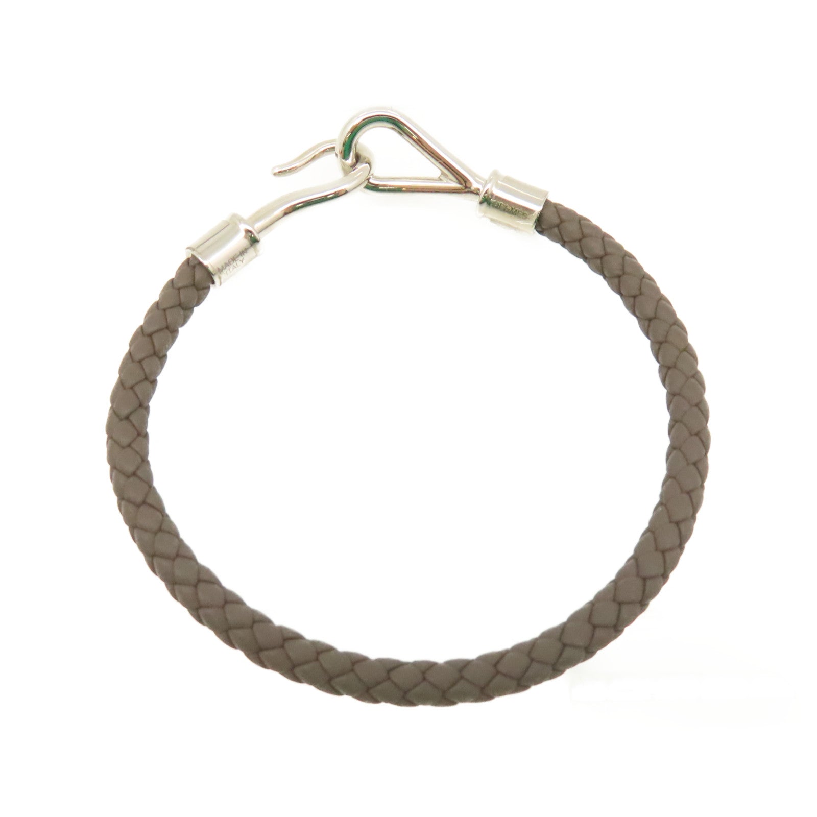 HERMES 牛皮皮革Jumbo H Bracelet銀扣手鏈Etain錫灰色