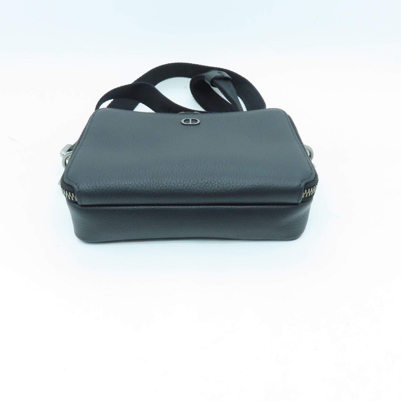 Dior Leather Pouch With Strap Silver Buckle Shoulder Bag Black