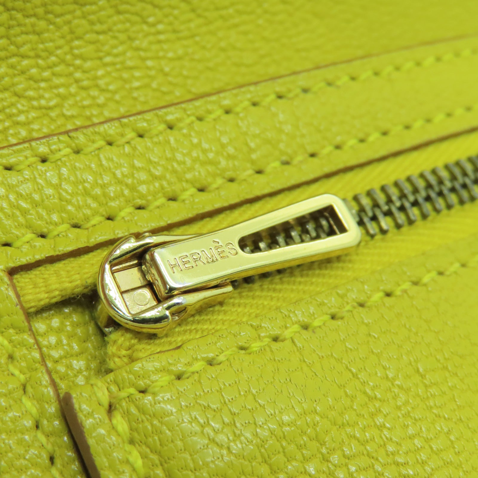 HERMES Chevre皮革Bearn Compack金扣錢包那不勒斯黄