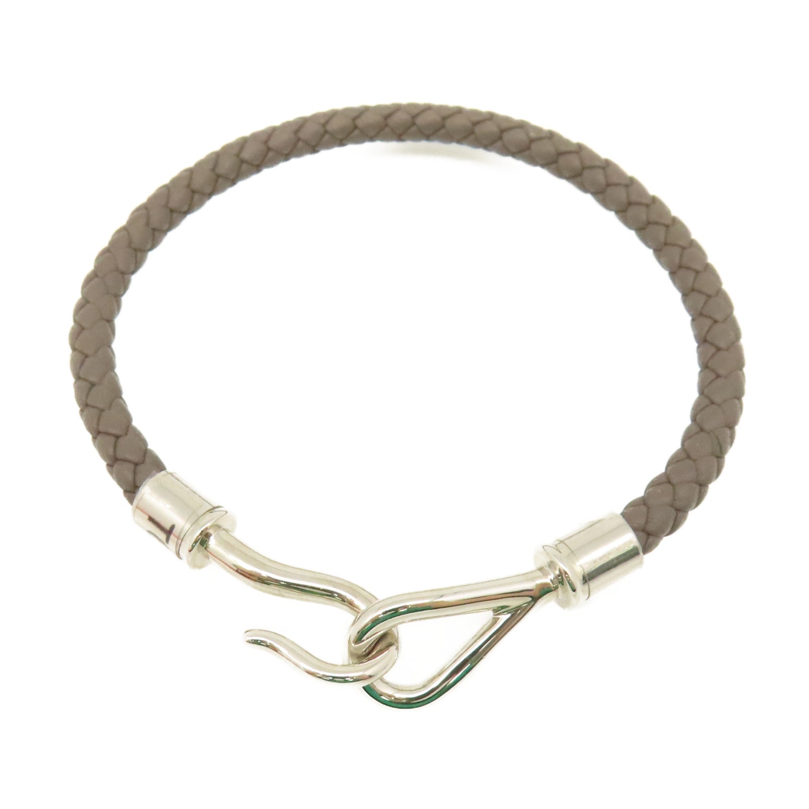 HERMES 牛皮皮革Jumbo H Bracelet銀扣手鏈Etain錫灰色