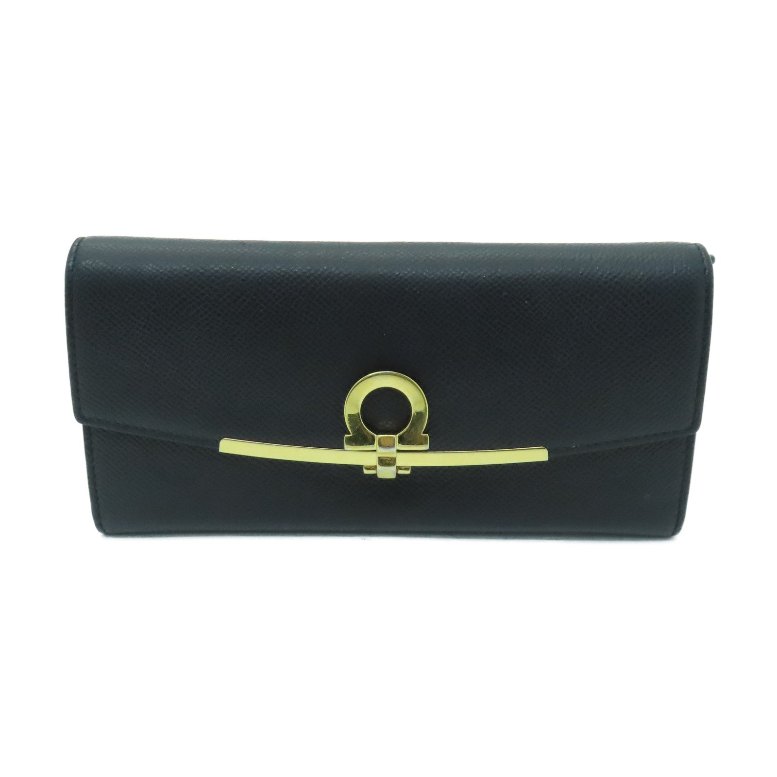 Salvatore Ferragamo 牛皮皮革Wallet金扣長錢包黑色