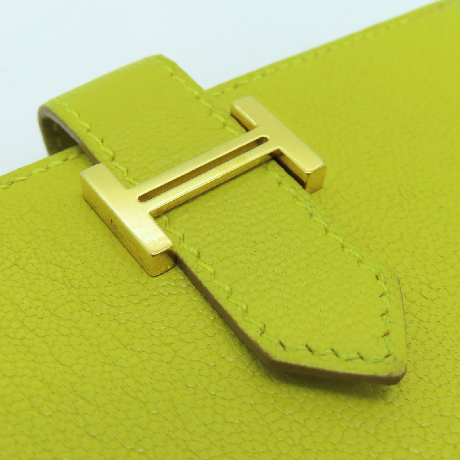HERMES Chevre皮革Bearn Compack金扣錢包那不勒斯黄