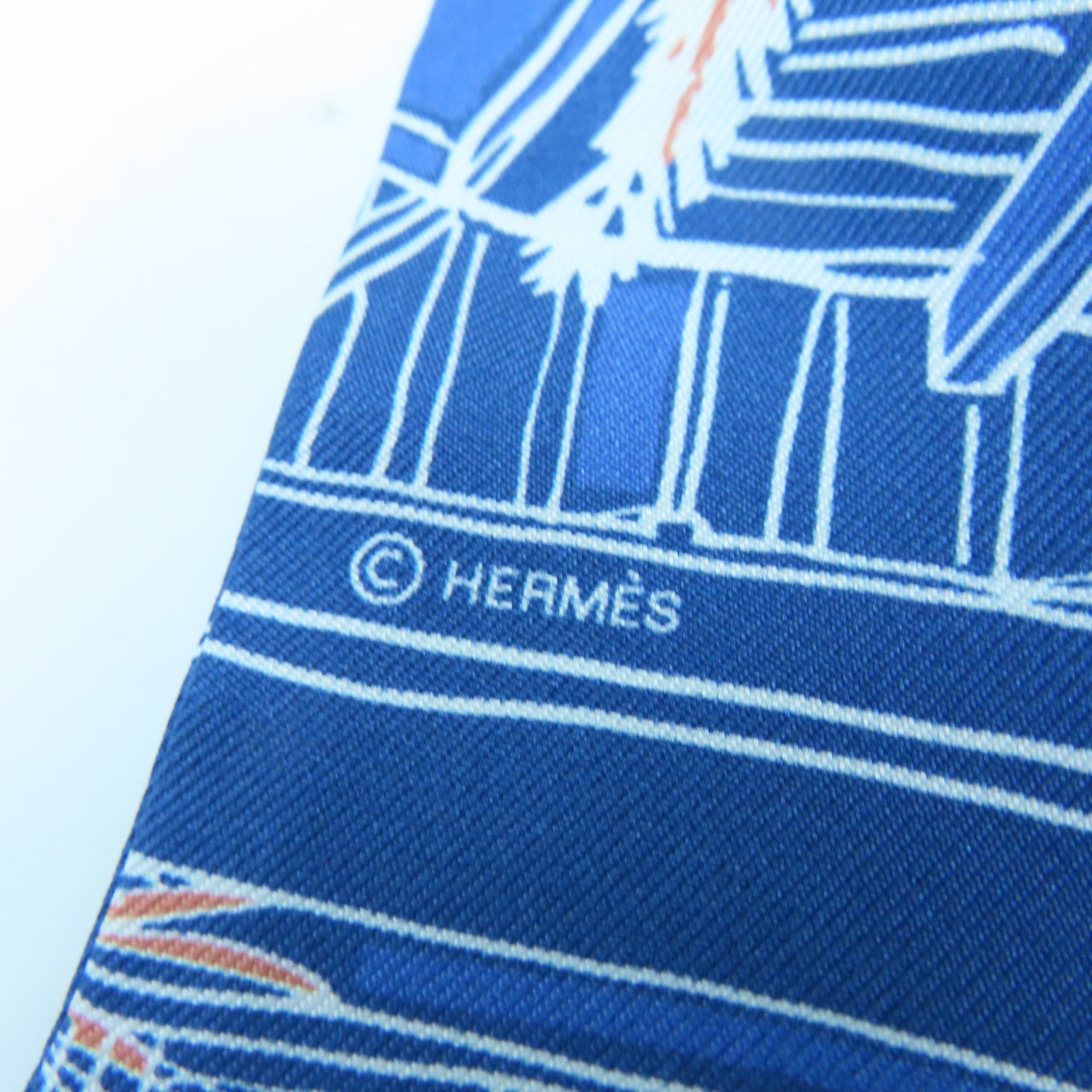 HERMES 絲質Twilly絲巾藍色