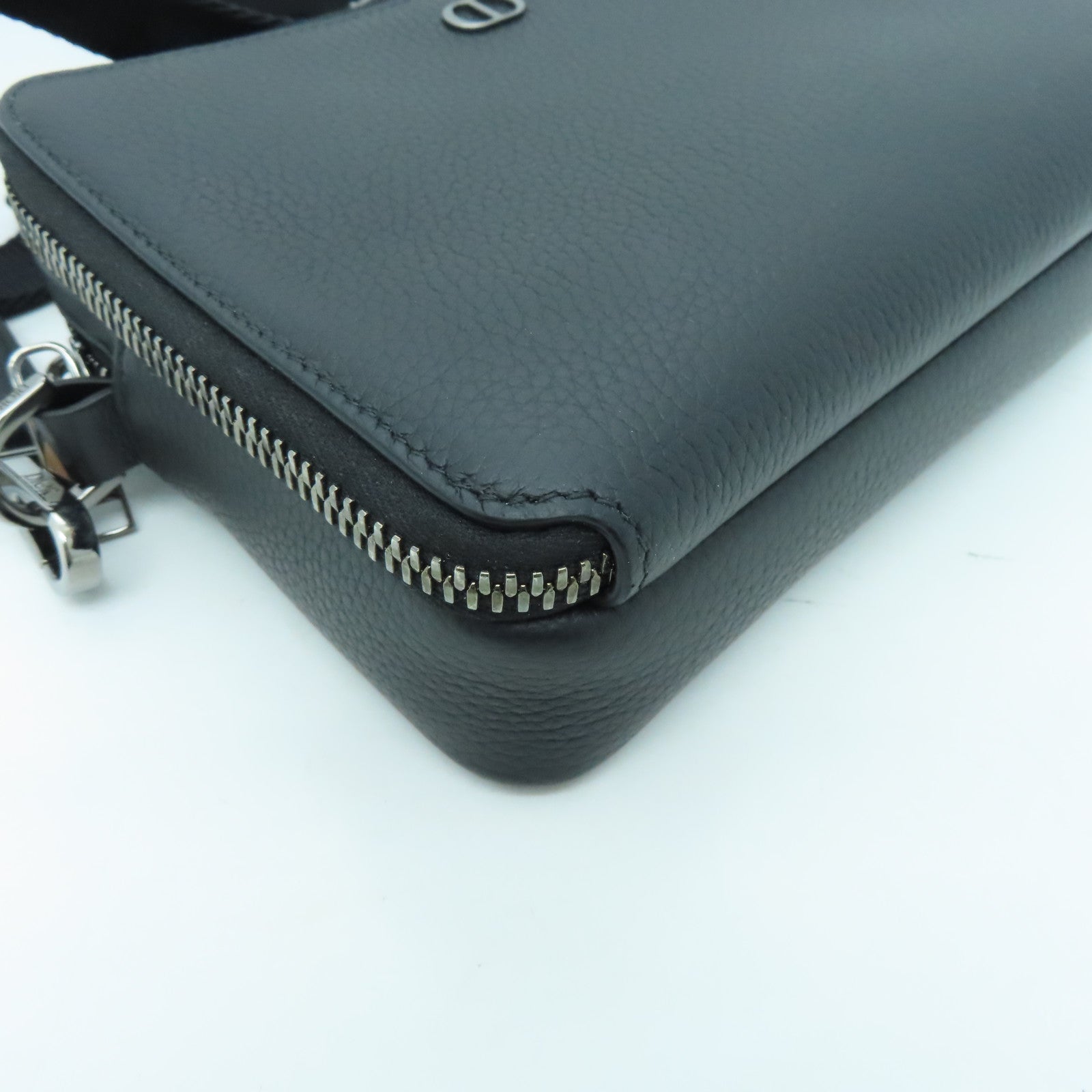 Dior Leather Pouch With Strap Silver Buckle Shoulder Bag Black