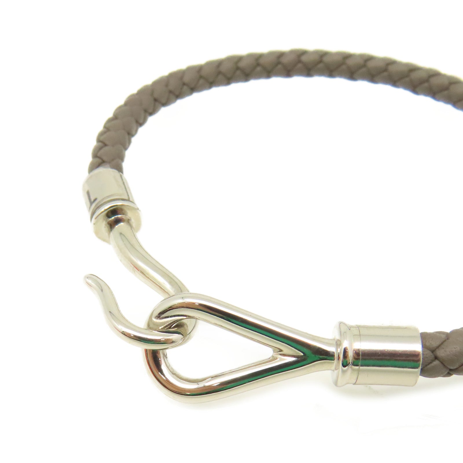 HERMES 牛皮皮革Jumbo H Bracelet銀扣手鏈Etain錫灰色