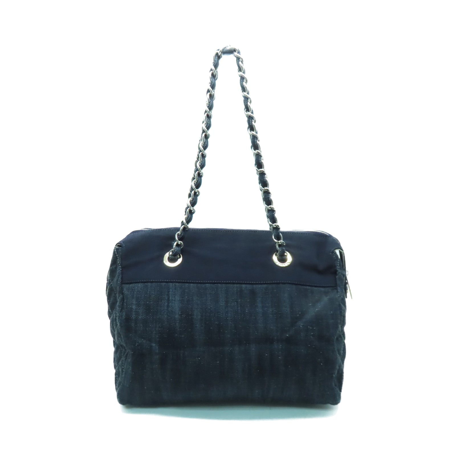 CHANEL 牛仔布Chain Shoulder Bag銀扣鏈帶肩背袋藍色