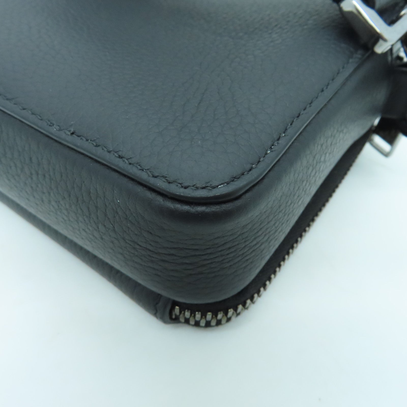 Dior Leather Pouch With Strap Silver Buckle Shoulder Bag Black