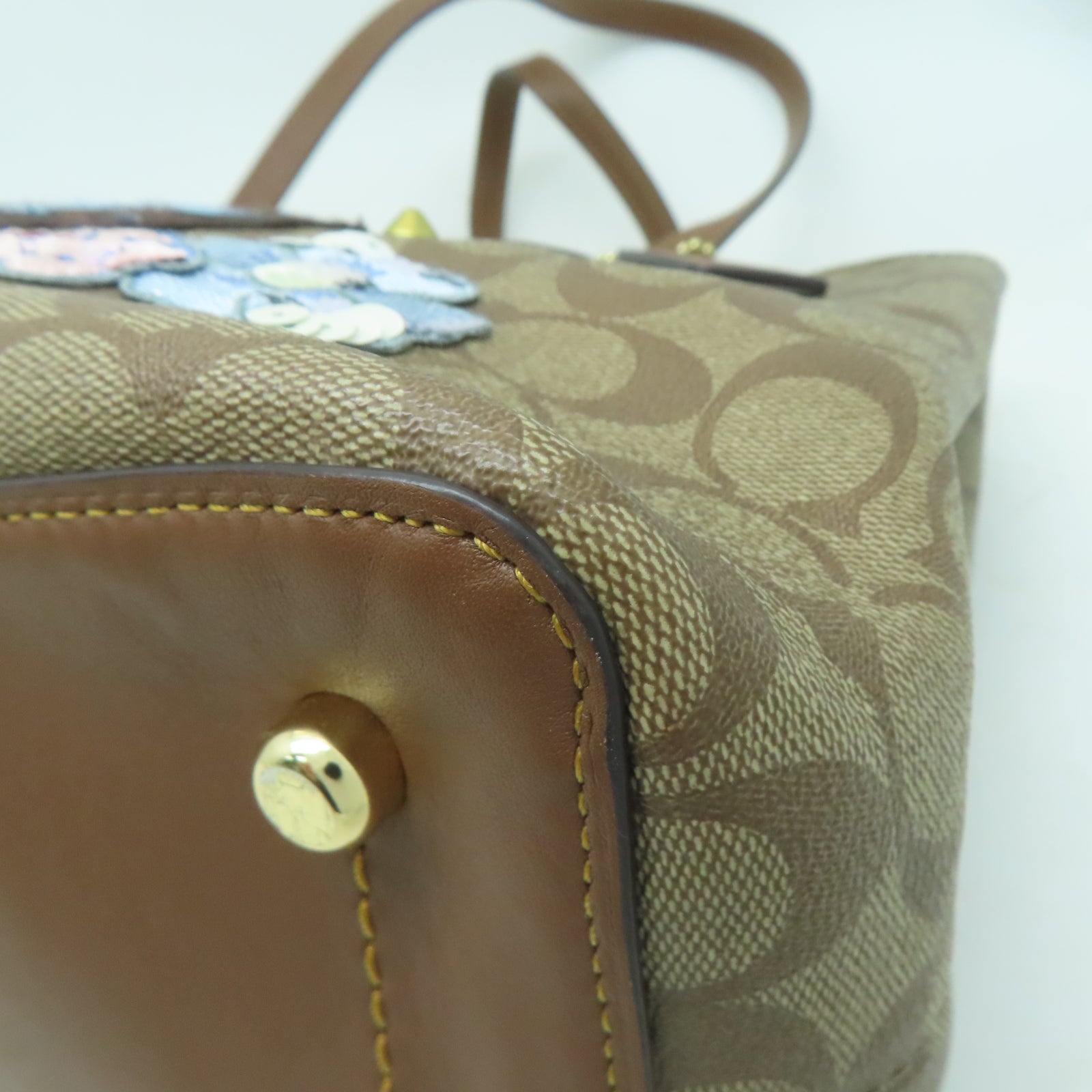 COACH 塗層帆布Tote Bag金扣肩背袋啡色