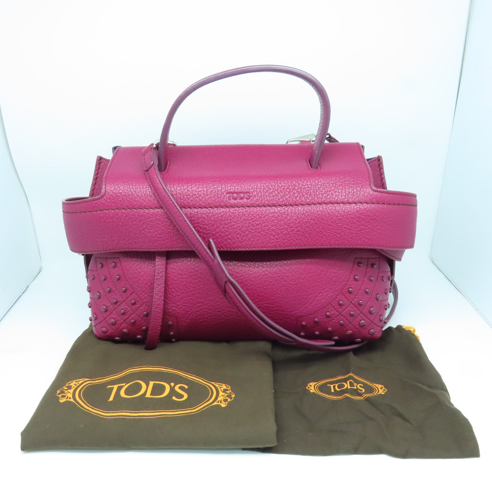 TOD'S 牛皮皮革2way Shoulder Bag银扣手挽肩背两用袋紫色
