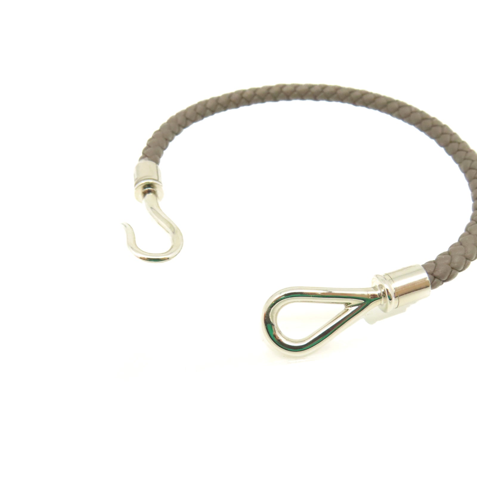 HERMES 牛皮皮革Jumbo H Bracelet銀扣手鏈Etain錫灰色