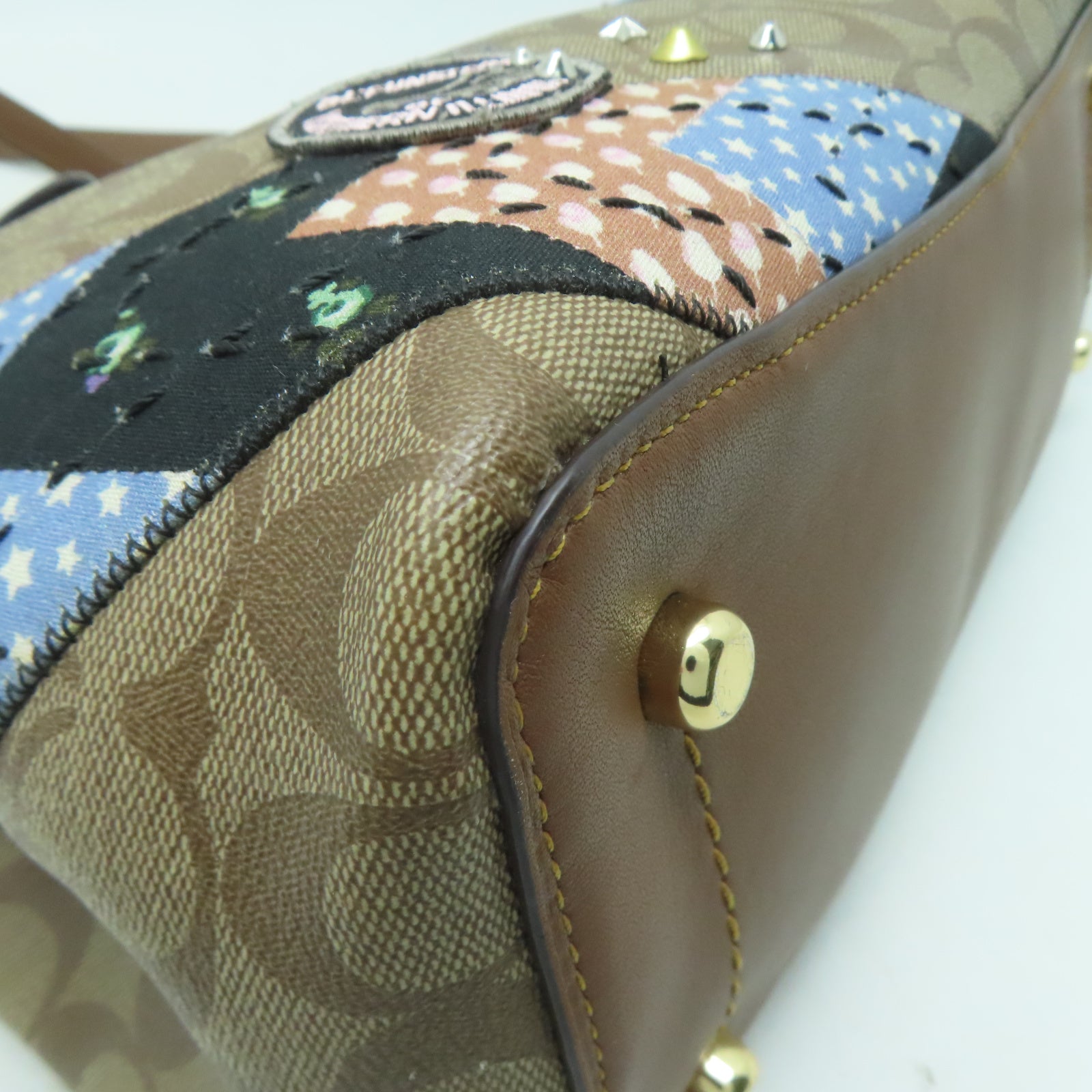 COACH 塗層帆布Tote Bag金扣肩背袋啡色