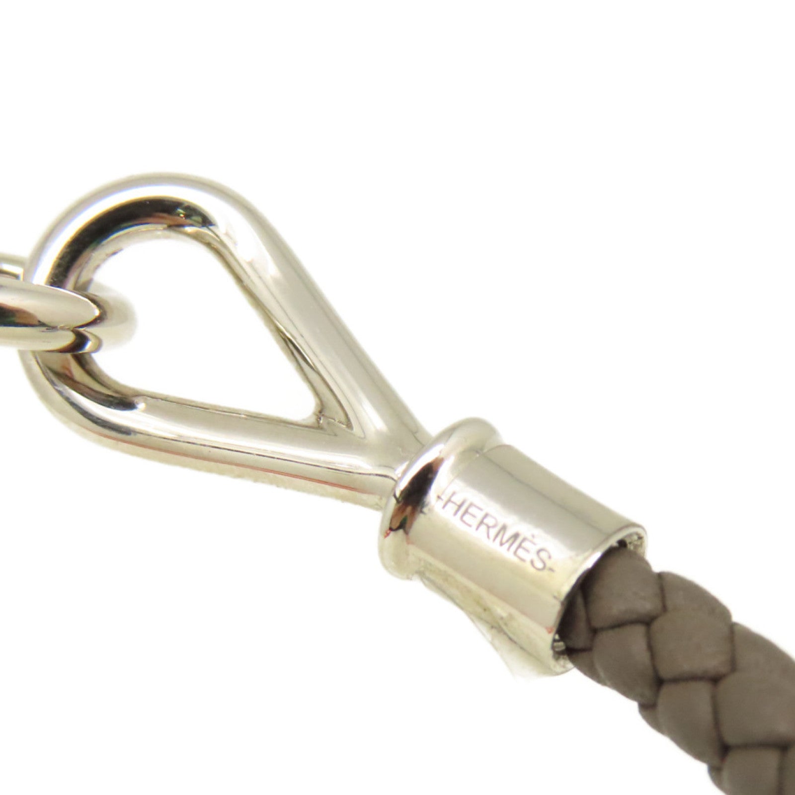 HERMES 牛皮皮革Jumbo H Bracelet銀扣手鏈Etain錫灰色