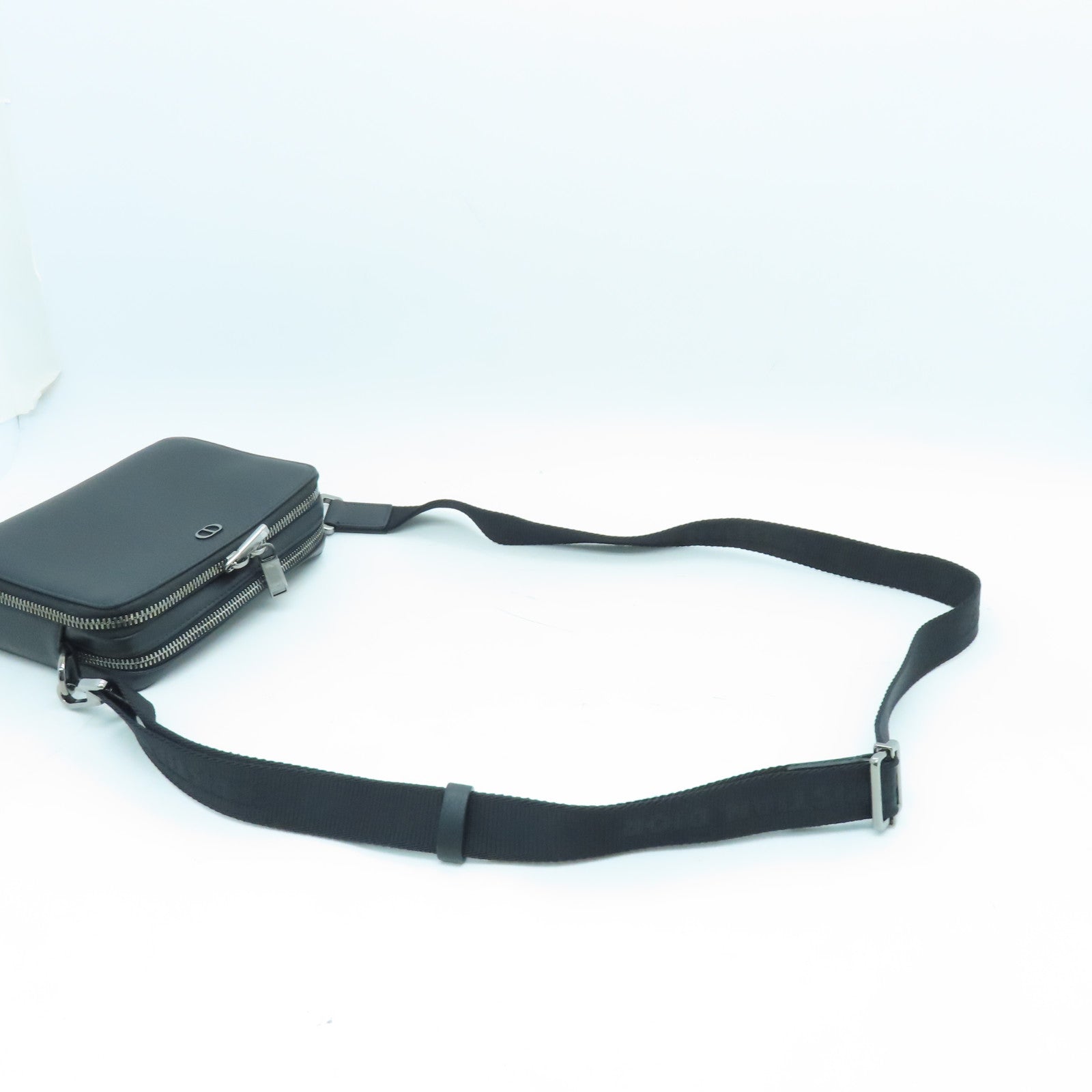 Dior Leather Pouch With Strap Silver Buckle Shoulder Bag Black