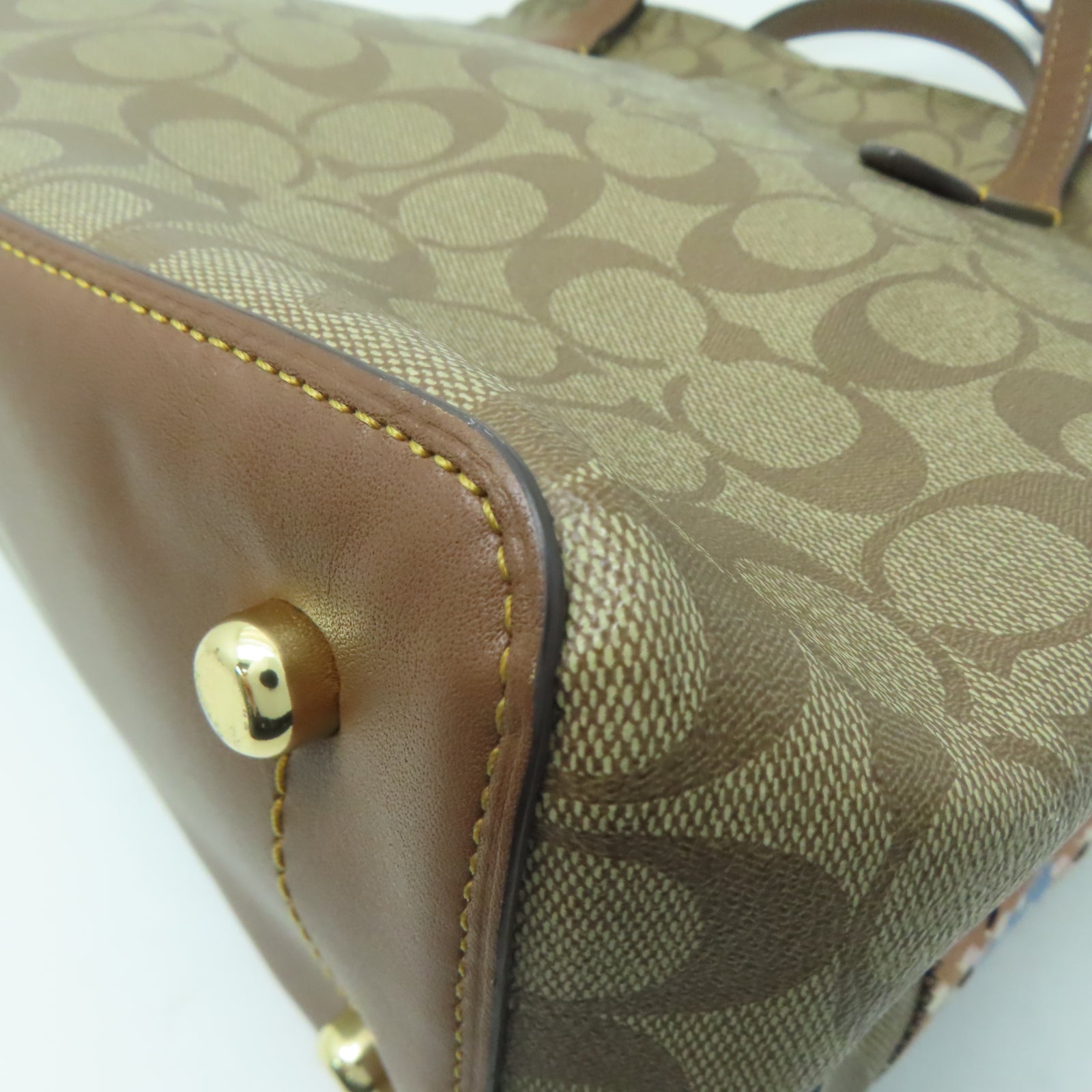 COACH 塗層帆布Tote Bag金扣肩背袋啡色