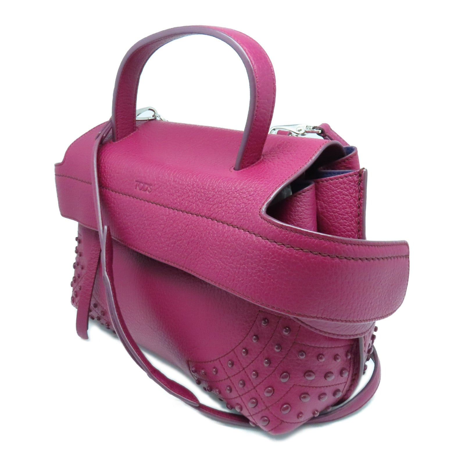 TOD'S 牛皮皮革2way Shoulder Bag银扣手挽肩背两用袋紫色
