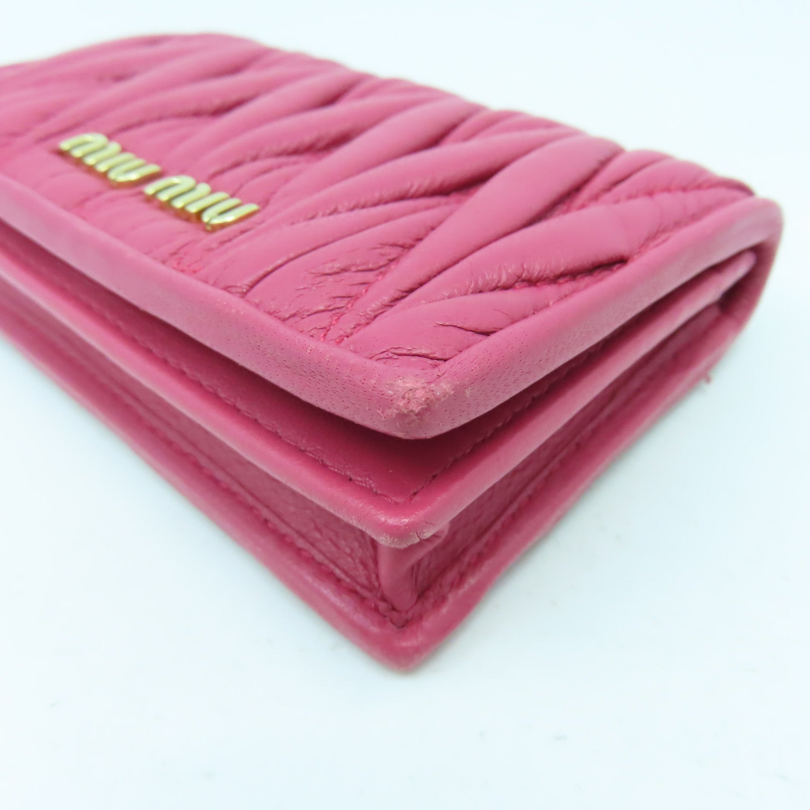 Miu Miu 羊皮皮革Card Case金扣卡片套粉紅色
