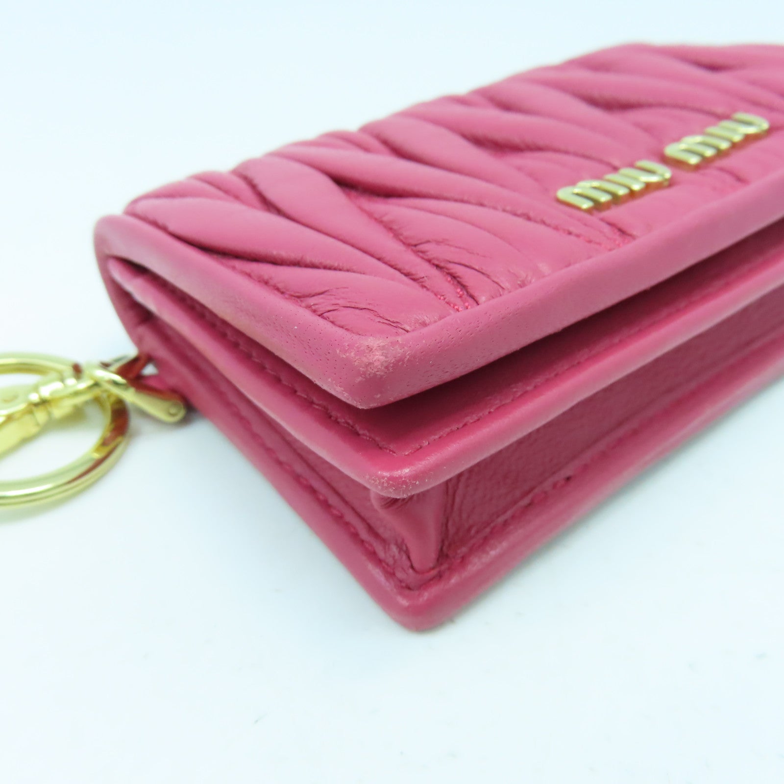 Miu Miu 羊皮皮革Card Case金扣卡片套粉紅色