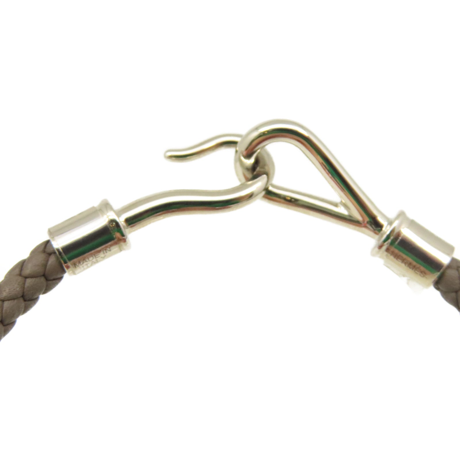 HERMES 牛皮皮革Jumbo H Bracelet銀扣手鏈Etain錫灰色