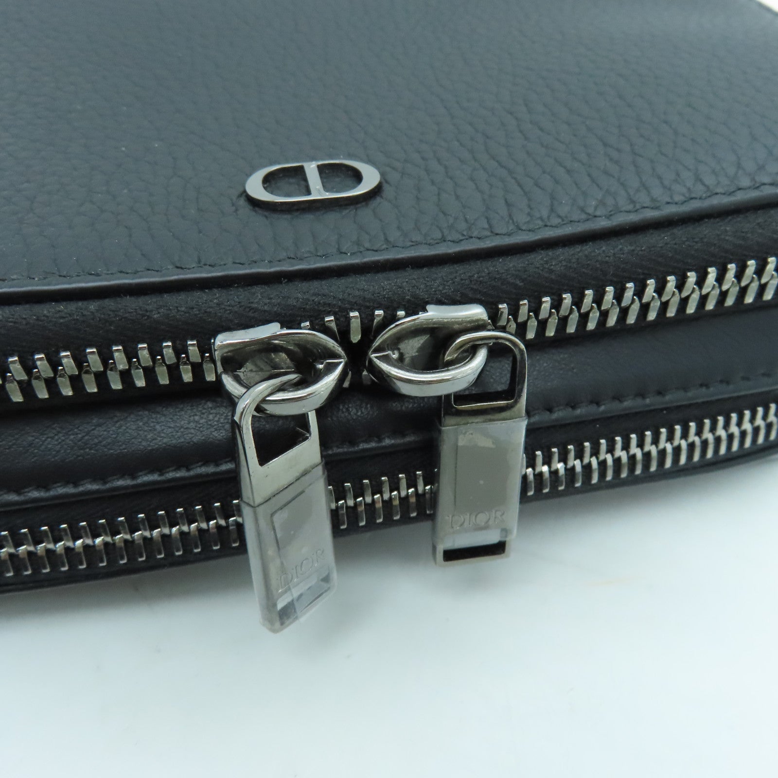 Dior Leather Pouch With Strap Silver Buckle Shoulder Bag Black