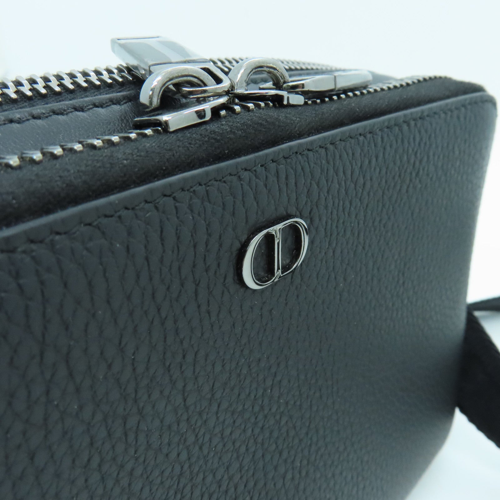 Dior Leather Pouch With Strap Silver Buckle Shoulder Bag Black