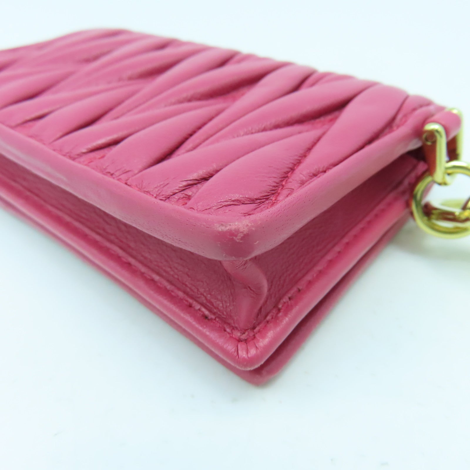Miu Miu 羊皮皮革Card Case金扣卡片套粉紅色