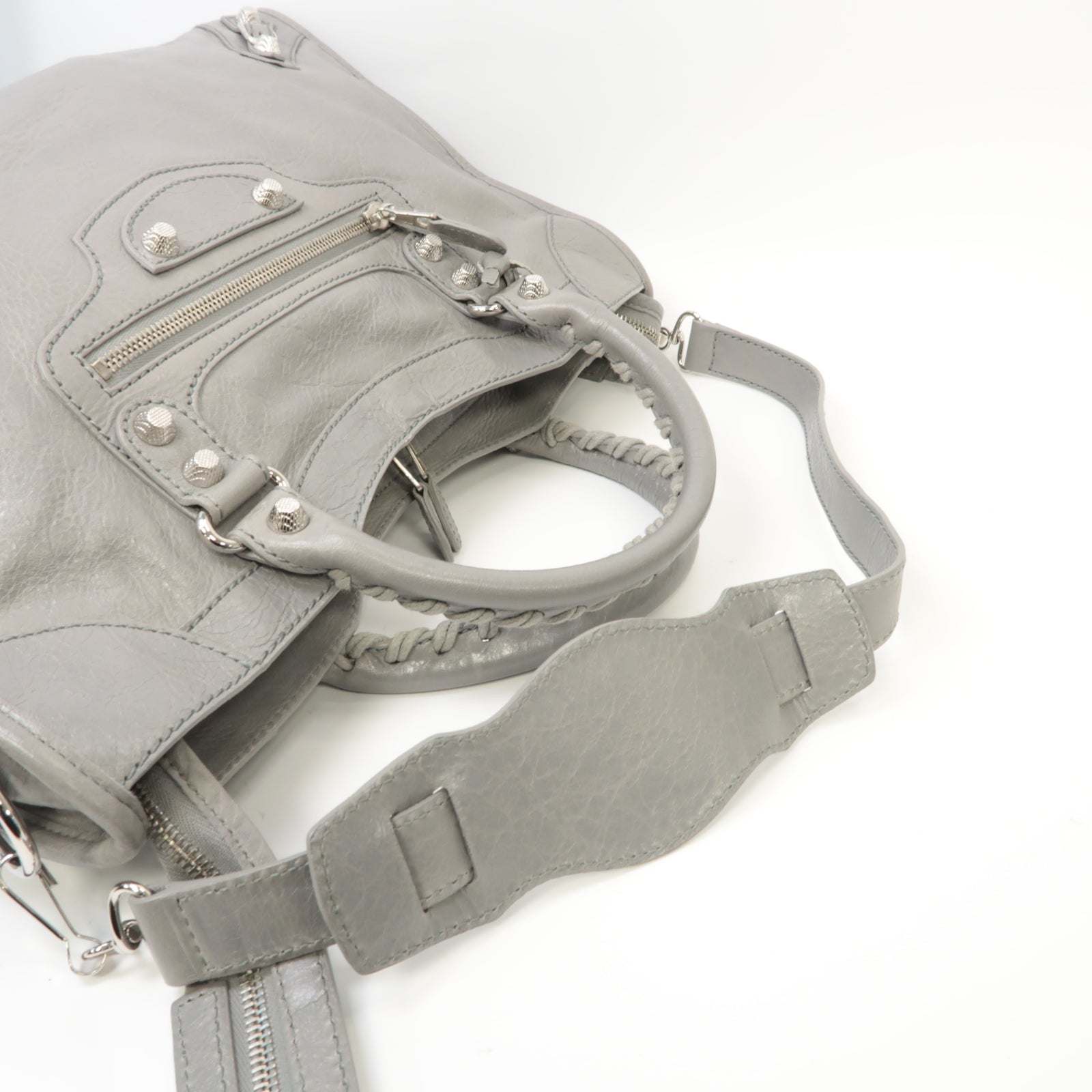 BALENCIAGA 牛皮皮革Giant City Bag銀扣手挽肩背兩用袋灰色