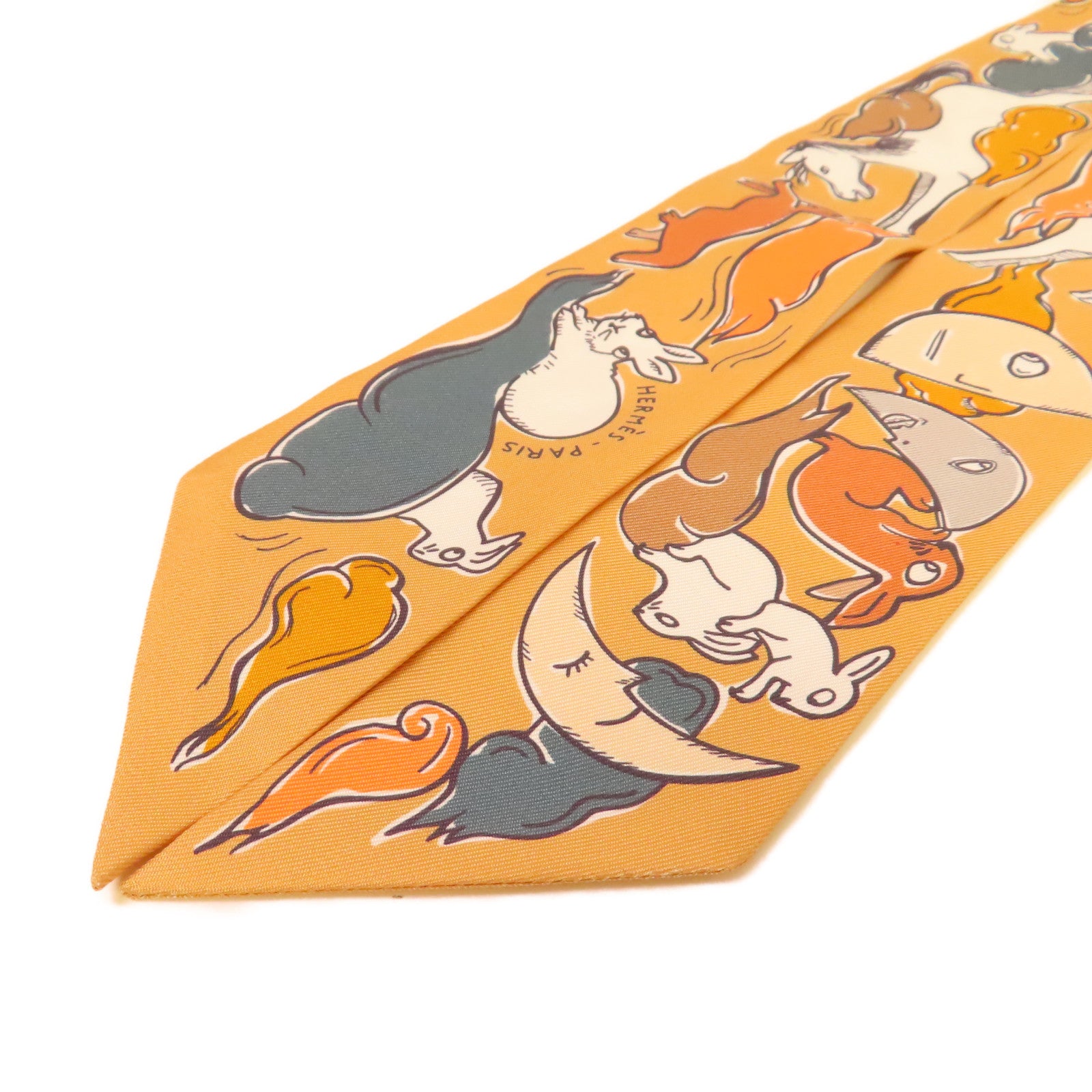 HERMES 絲質Twilly Scarf絲巾啡色/橙色/彩色