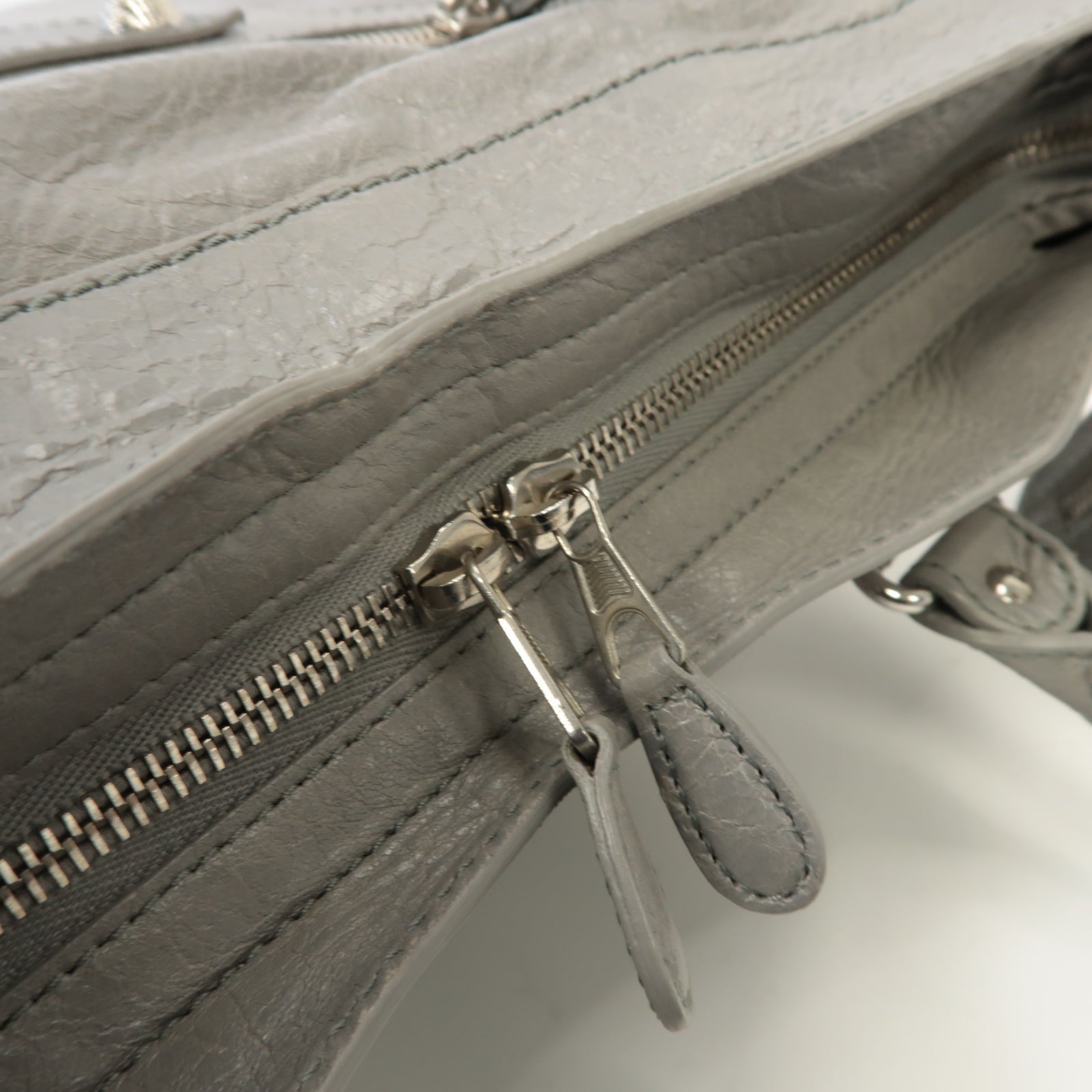 BALENCIAGA 牛皮皮革Giant City Bag銀扣手挽肩背兩用袋灰色