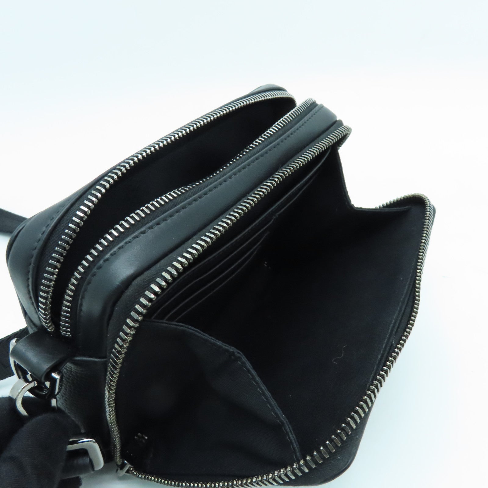 Dior Leather Pouch With Strap Silver Buckle Shoulder Bag Black