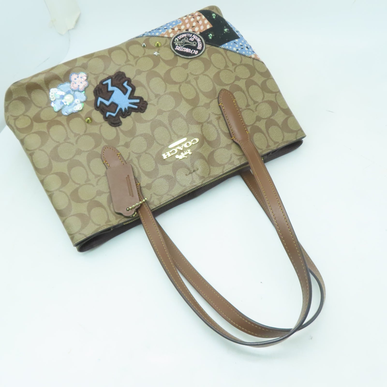 COACH 塗層帆布Tote Bag金扣肩背袋啡色
