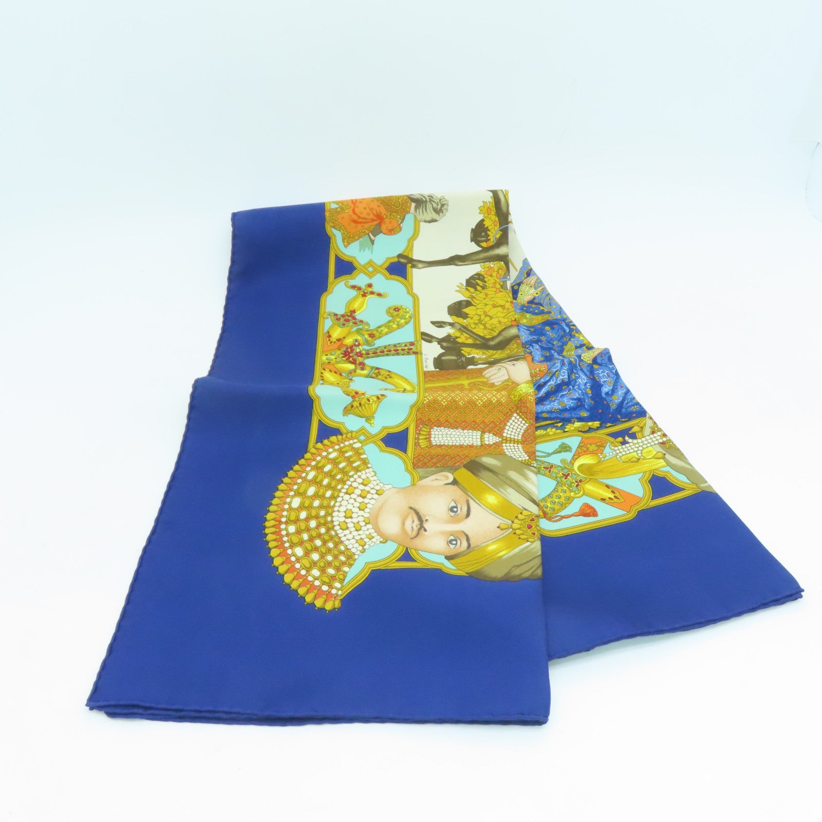 HERMES 丝质Scarf丝巾蓝色橙色90X90cm
