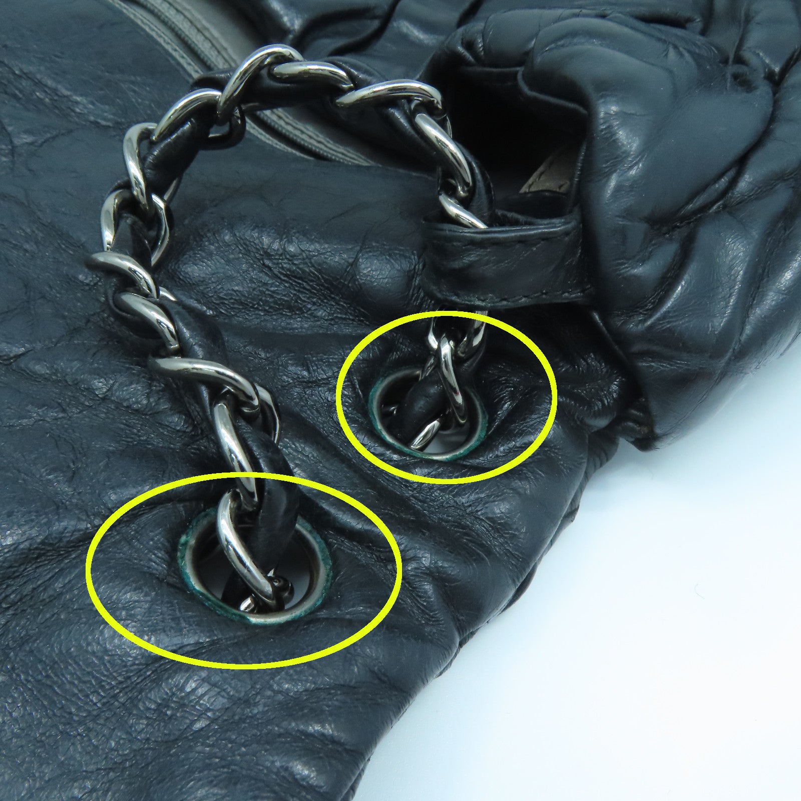CHANEL 牛皮皮革Chain Shoulder Bag銀扣鏈帶肩背袋黑色