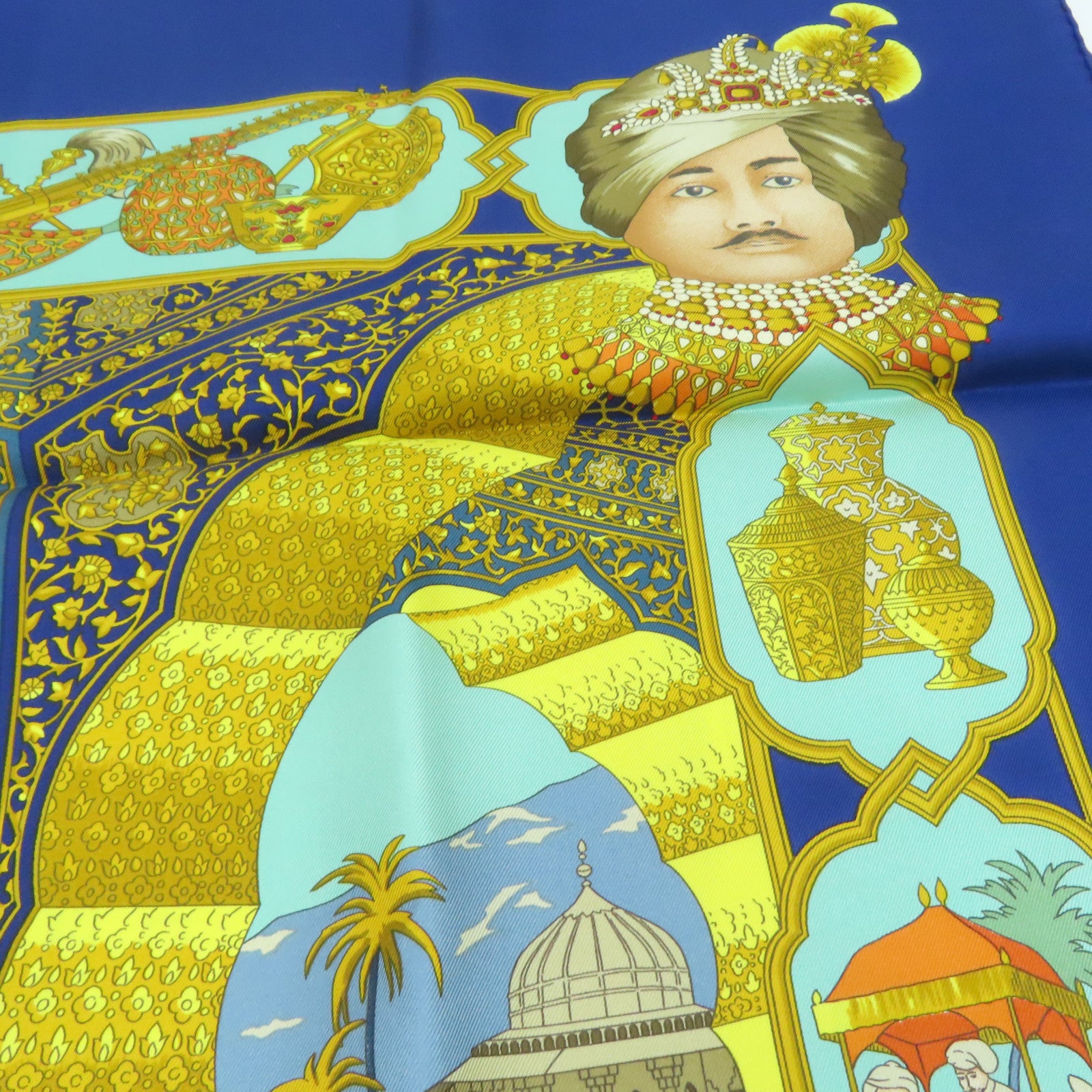 HERMES 丝质Scarf丝巾蓝色橙色90X90cm