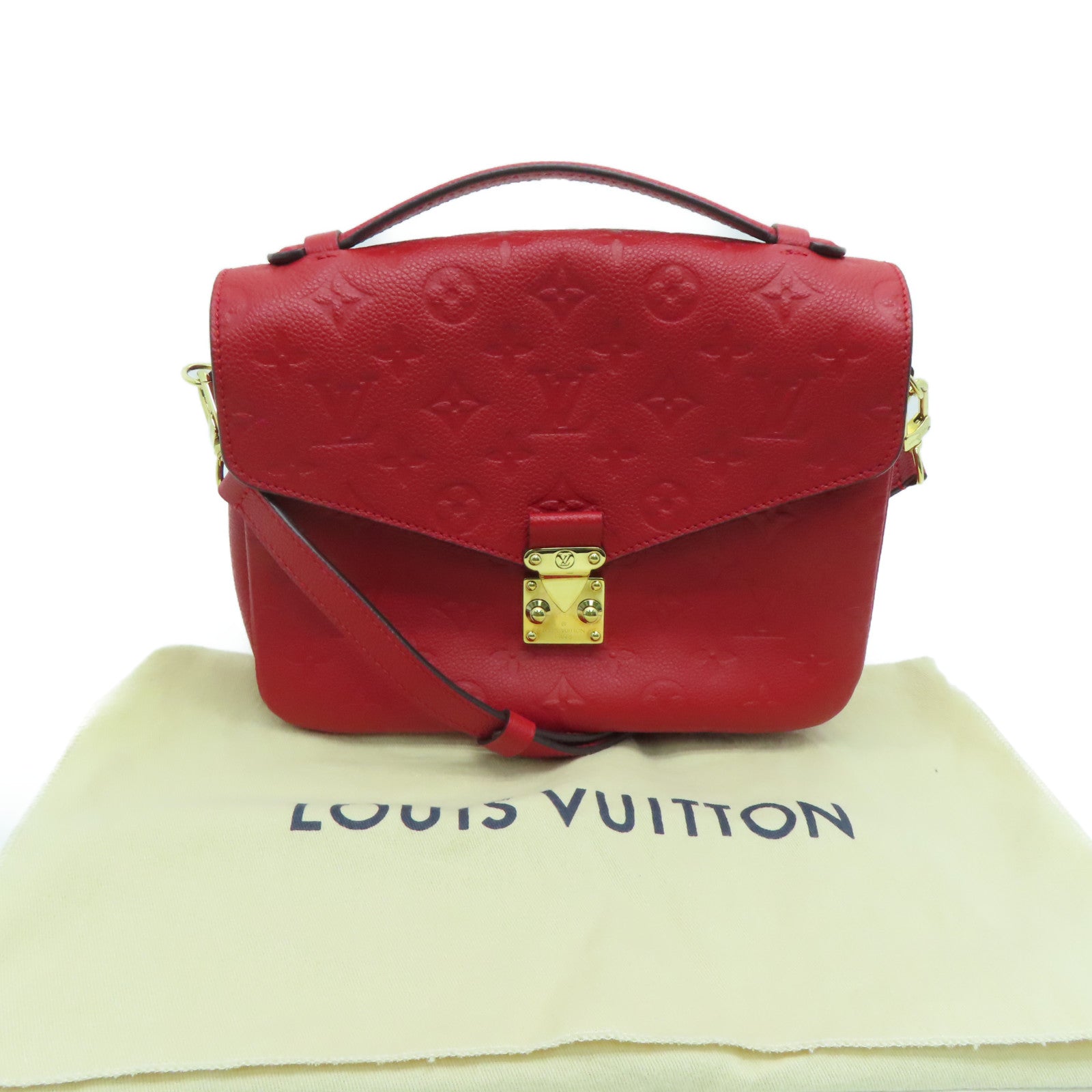 LOUIS VUITTON Monogram Empreinte Pochette Metis Gold Buckle Chain Shoulder Bag Red