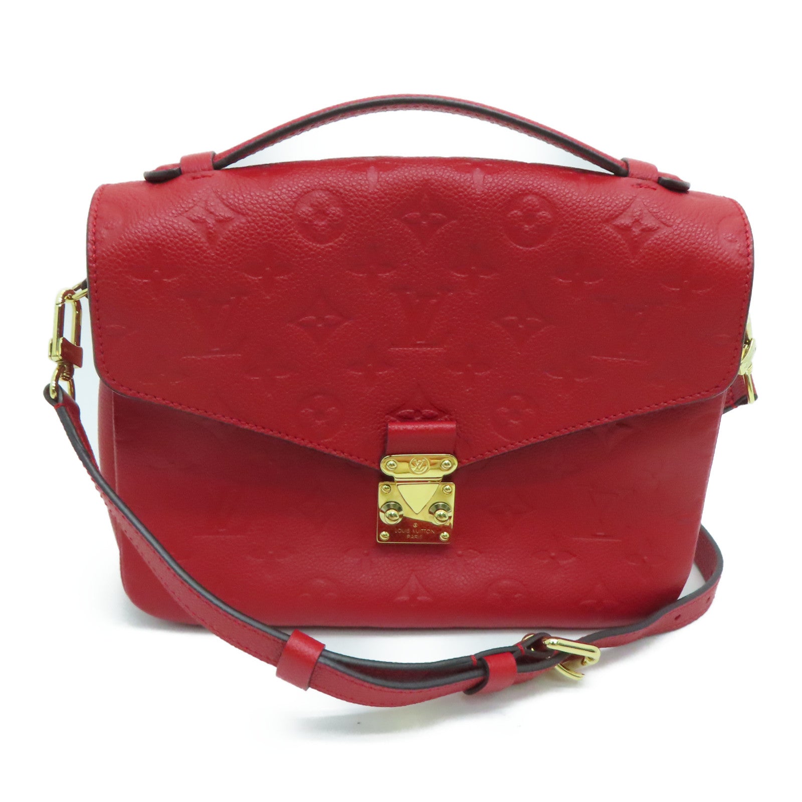 LOUIS VUITTON Monogram Empreinte Pochette Metis Gold Buckle Chain Shoulder Bag Red