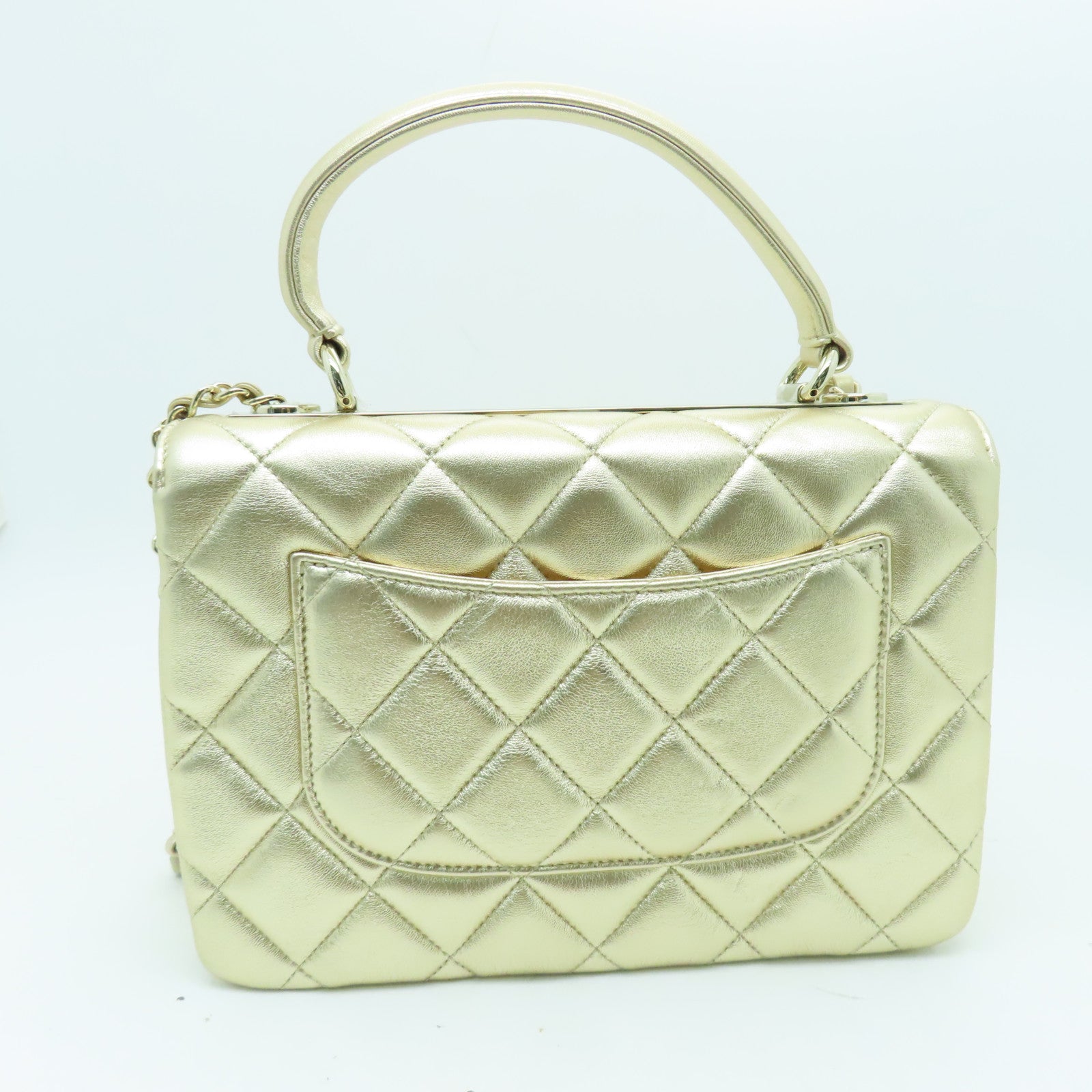 CHANEL 牛皮皮革Shoulder Bag金扣手挽肩背兩用袋金色