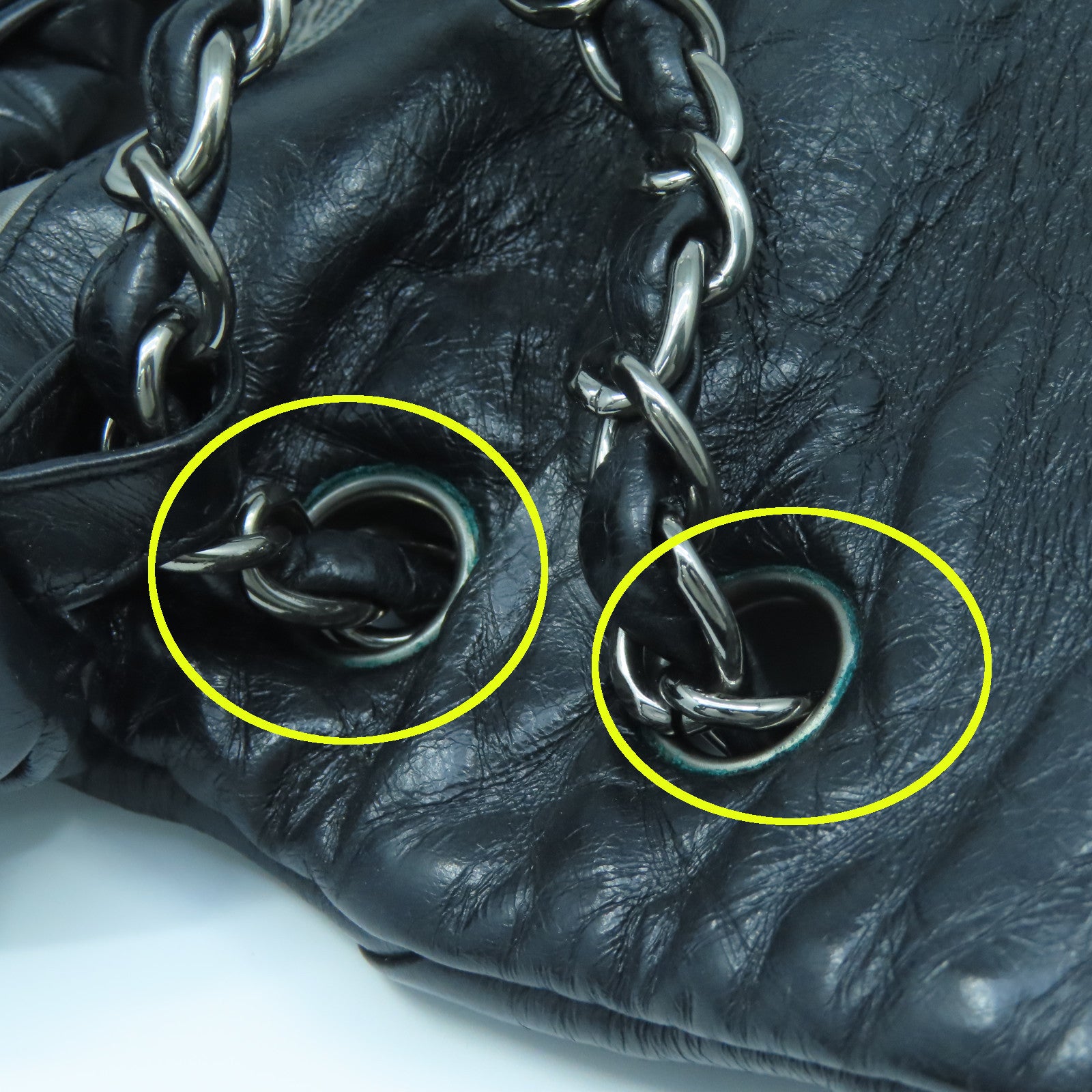 CHANEL 牛皮皮革Chain Shoulder Bag銀扣鏈帶肩背袋黑色