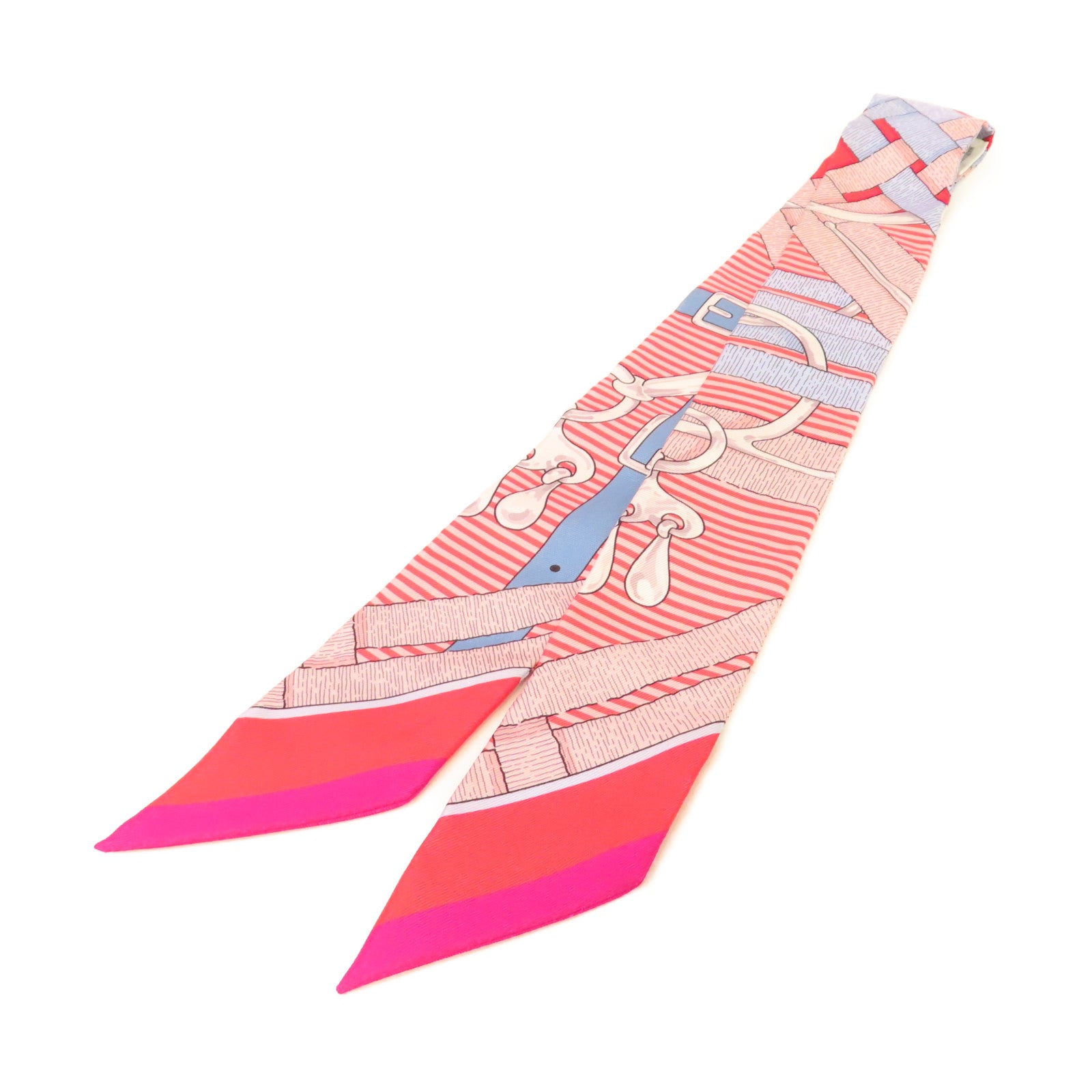 HERMES 絲質Twilly Scarf絲巾紅色/粉紅色/彩色
