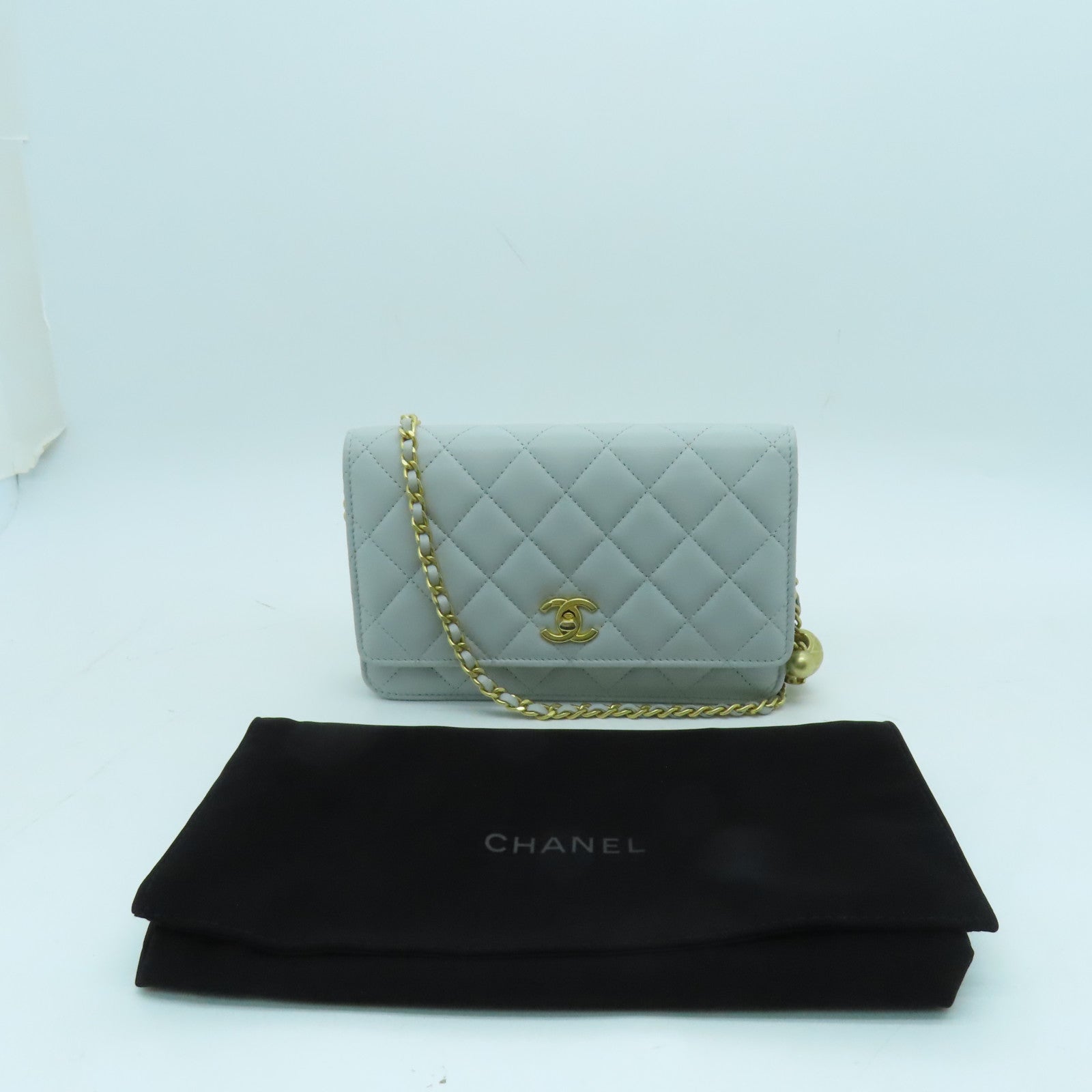 CHANEL rhombus sheepskin leather Woc gold buckle strap shoulder bag light green