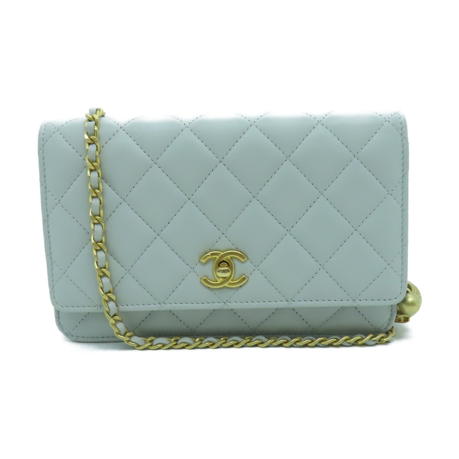 CHANEL rhombus sheepskin leather Woc gold buckle strap shoulder bag light green