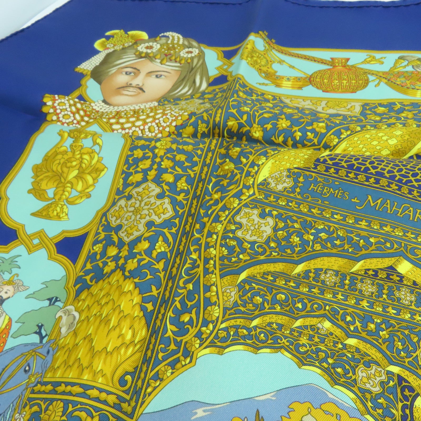 HERMES 丝质Scarf丝巾蓝色橙色90X90cm