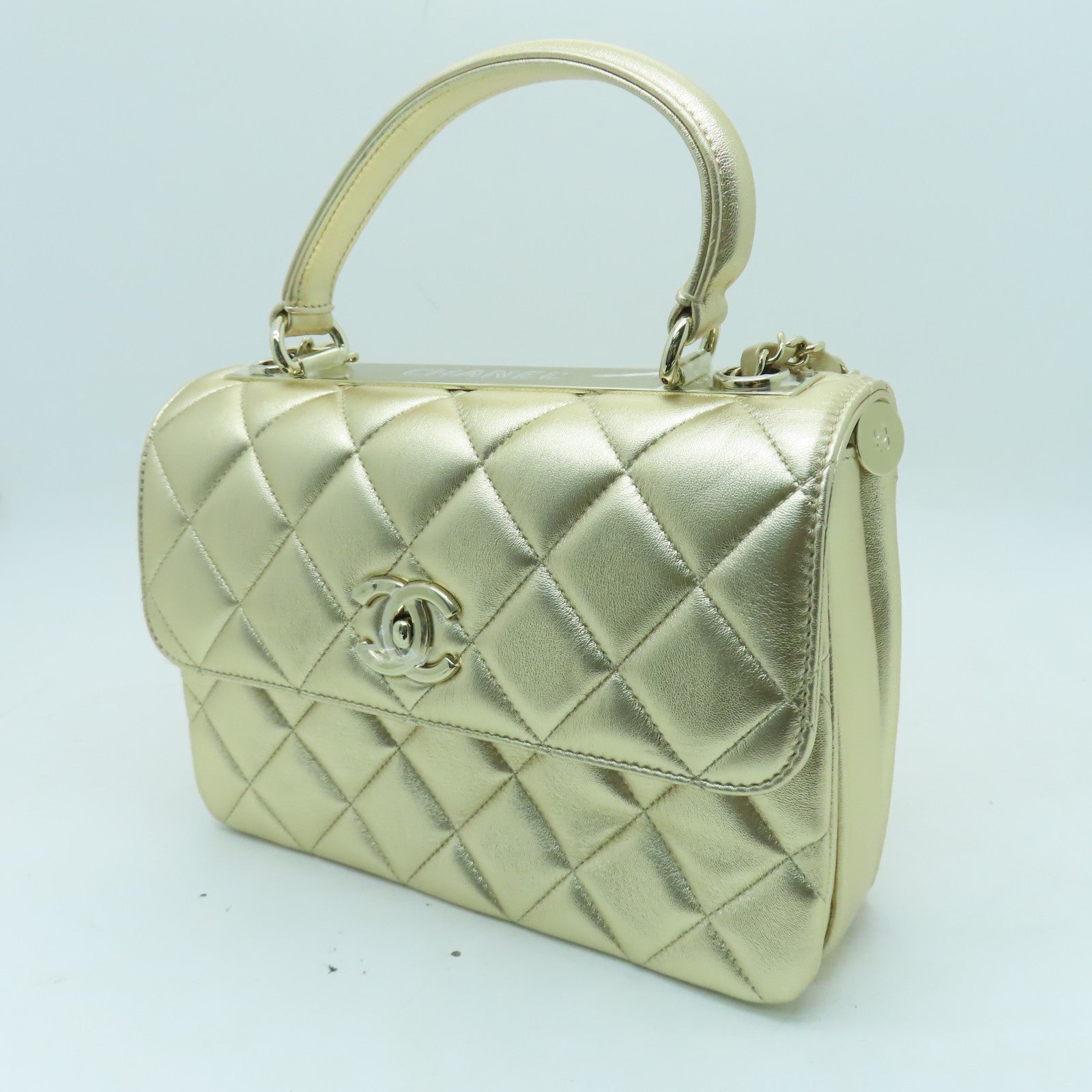 CHANEL 牛皮皮革Shoulder Bag金扣手挽肩背兩用袋金色