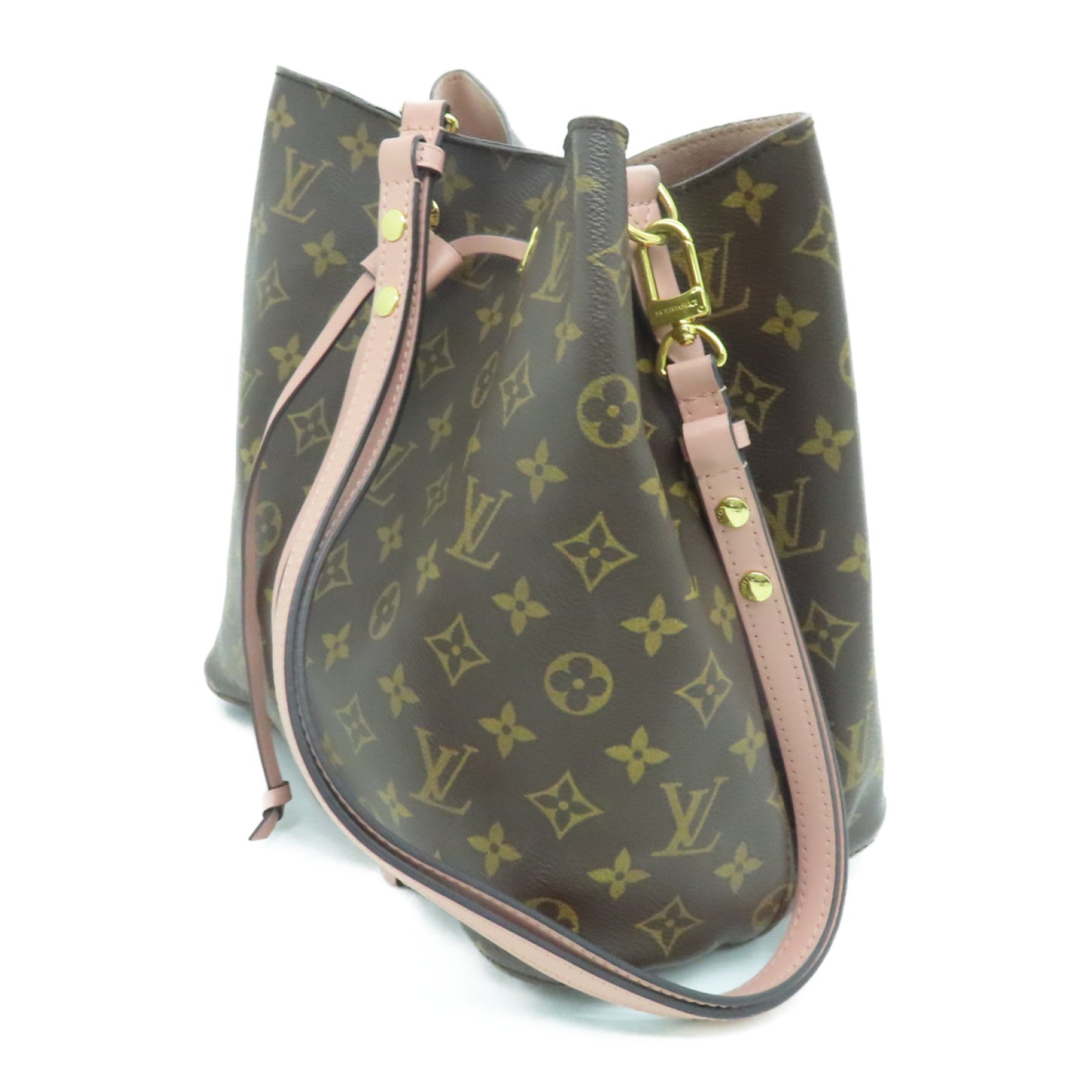 LOUIS VUITTON Monogram Neo Noe MM Gold Buckle Shoulder Bag Brown