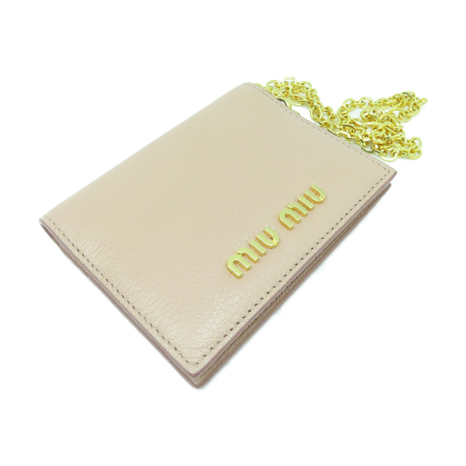 Miu Miu 牛皮皮革Card Case金扣卡片套粉紅色