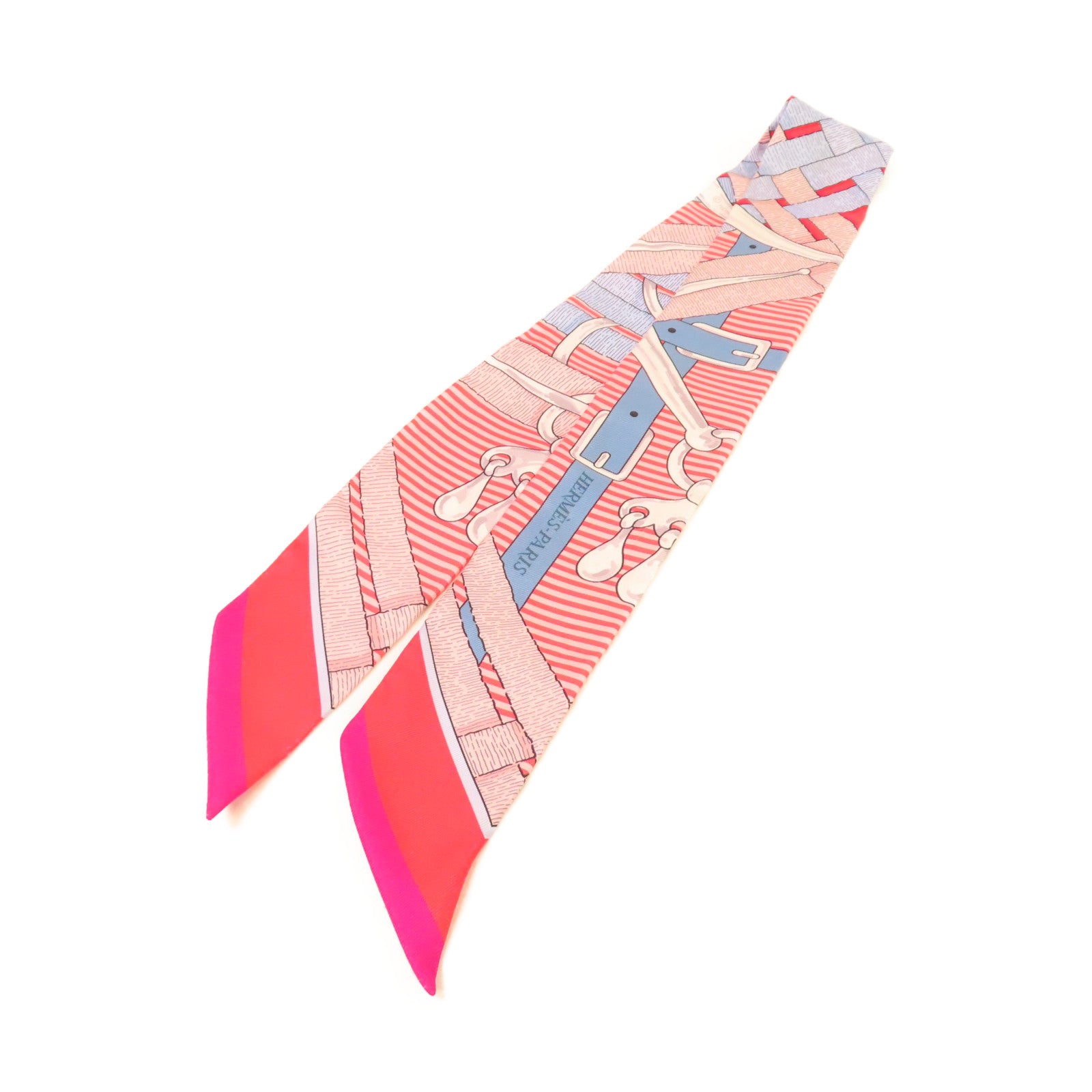 HERMES 絲質Twilly Scarf絲巾紅色/粉紅色/彩色