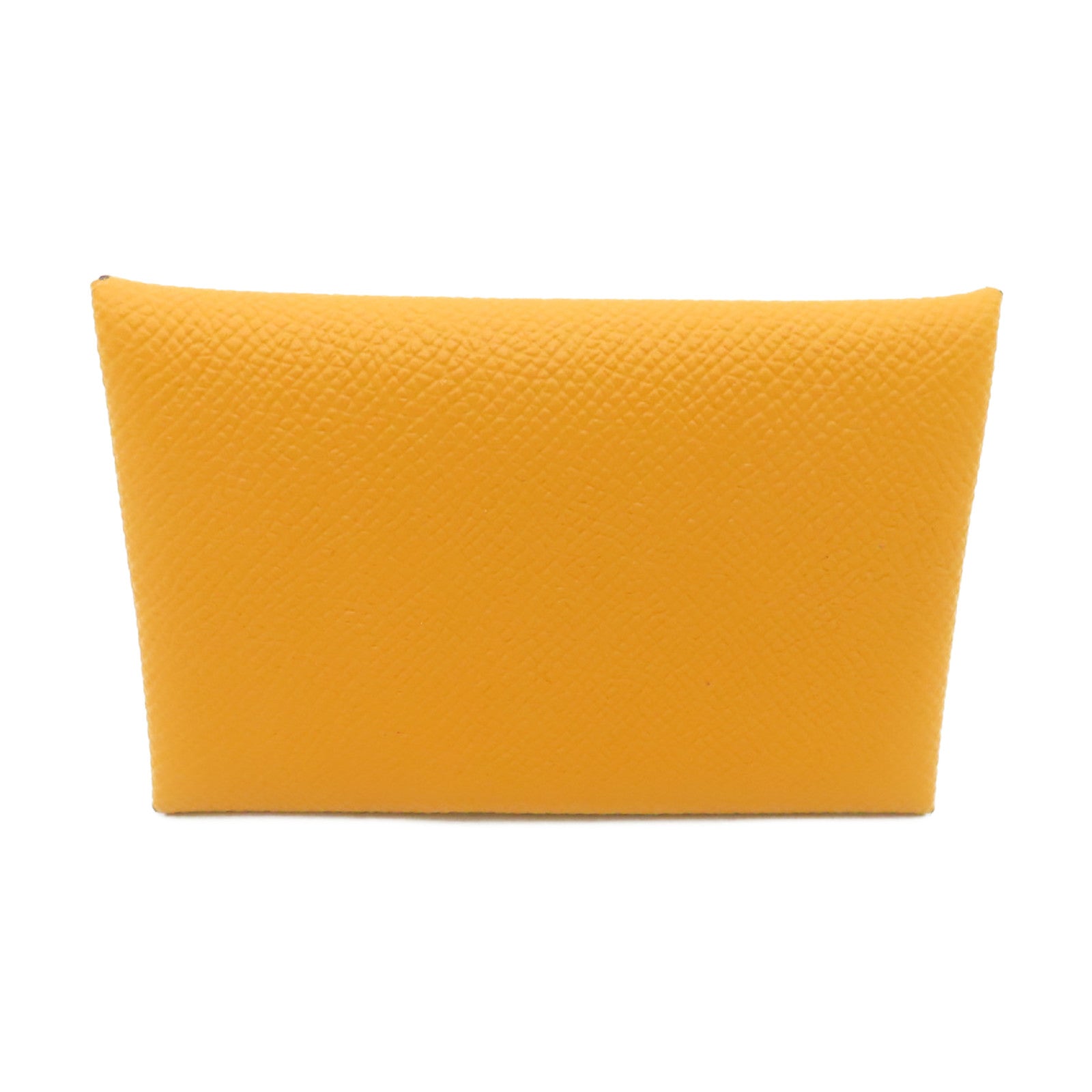HERMES Veau Epsom Leather Calvi Silver Buckle Card Holder Orange