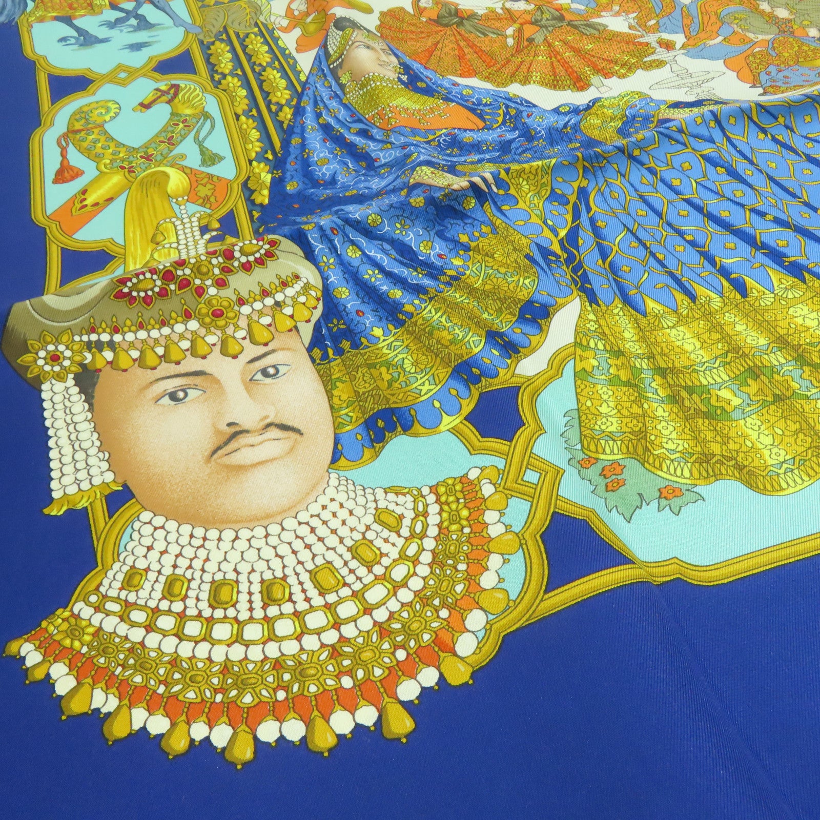 HERMES 丝质Scarf丝巾蓝色橙色90X90cm