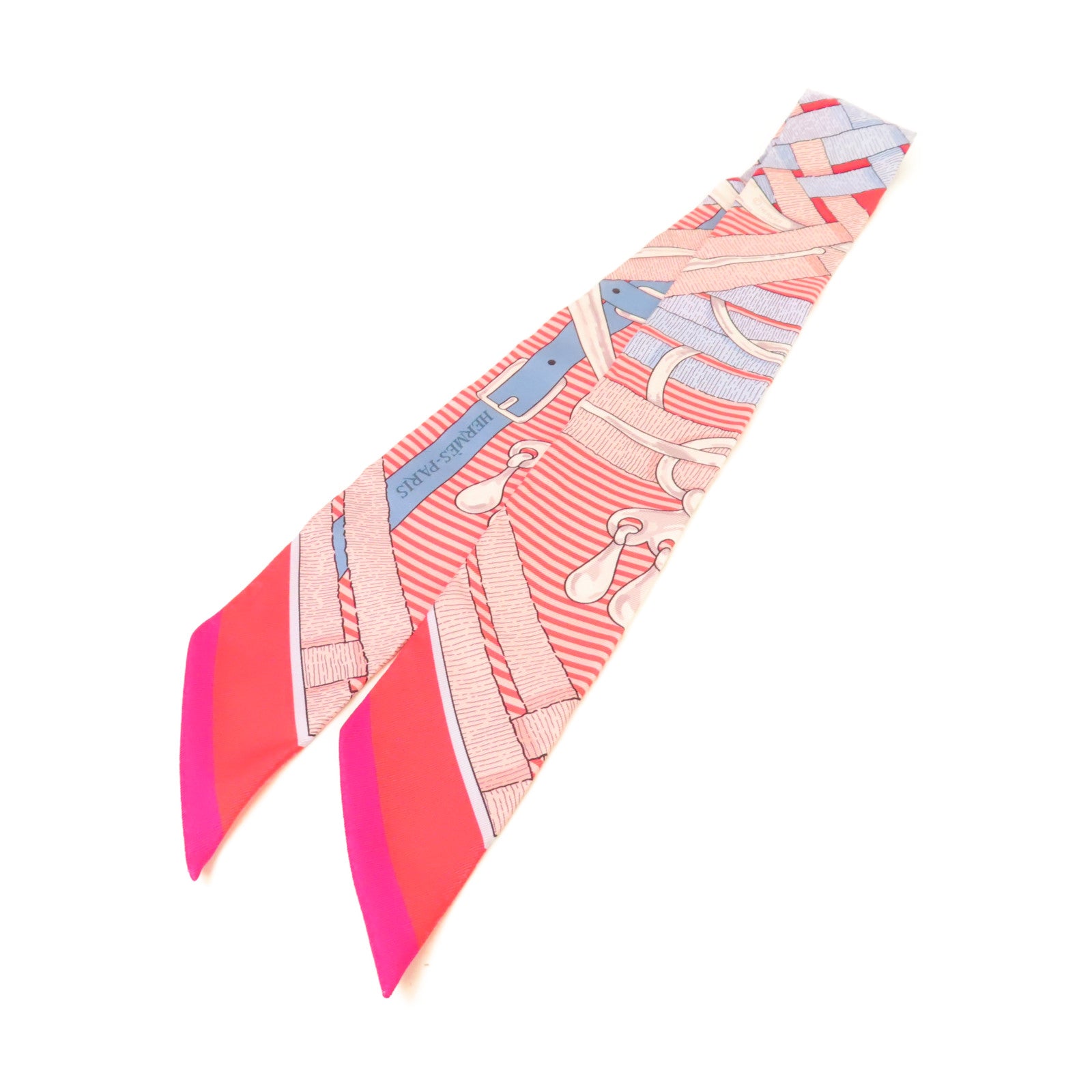 HERMES 絲質Twilly Scarf絲巾紅色/粉紅色/彩色
