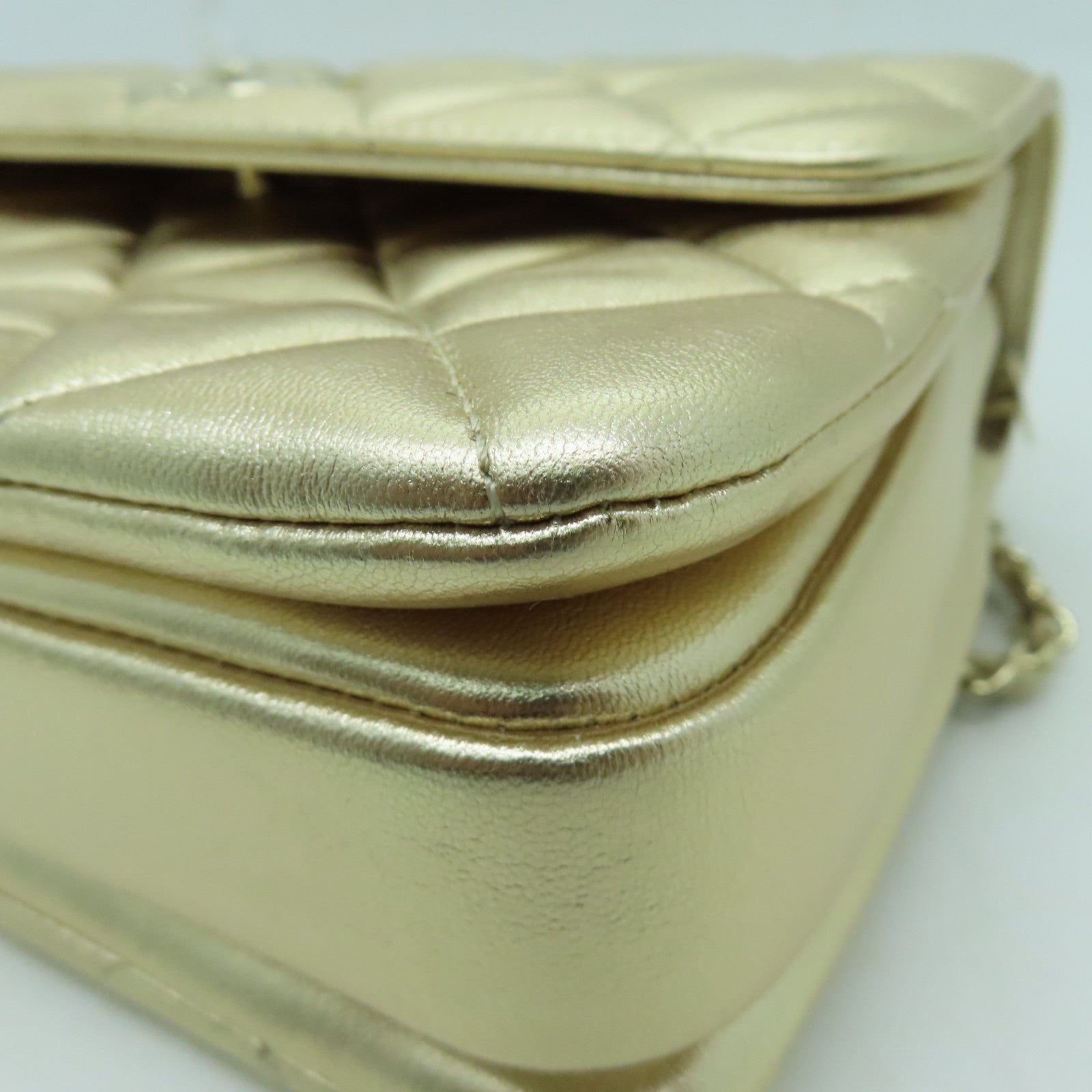 CHANEL 牛皮皮革Shoulder Bag金扣手挽肩背兩用袋金色
